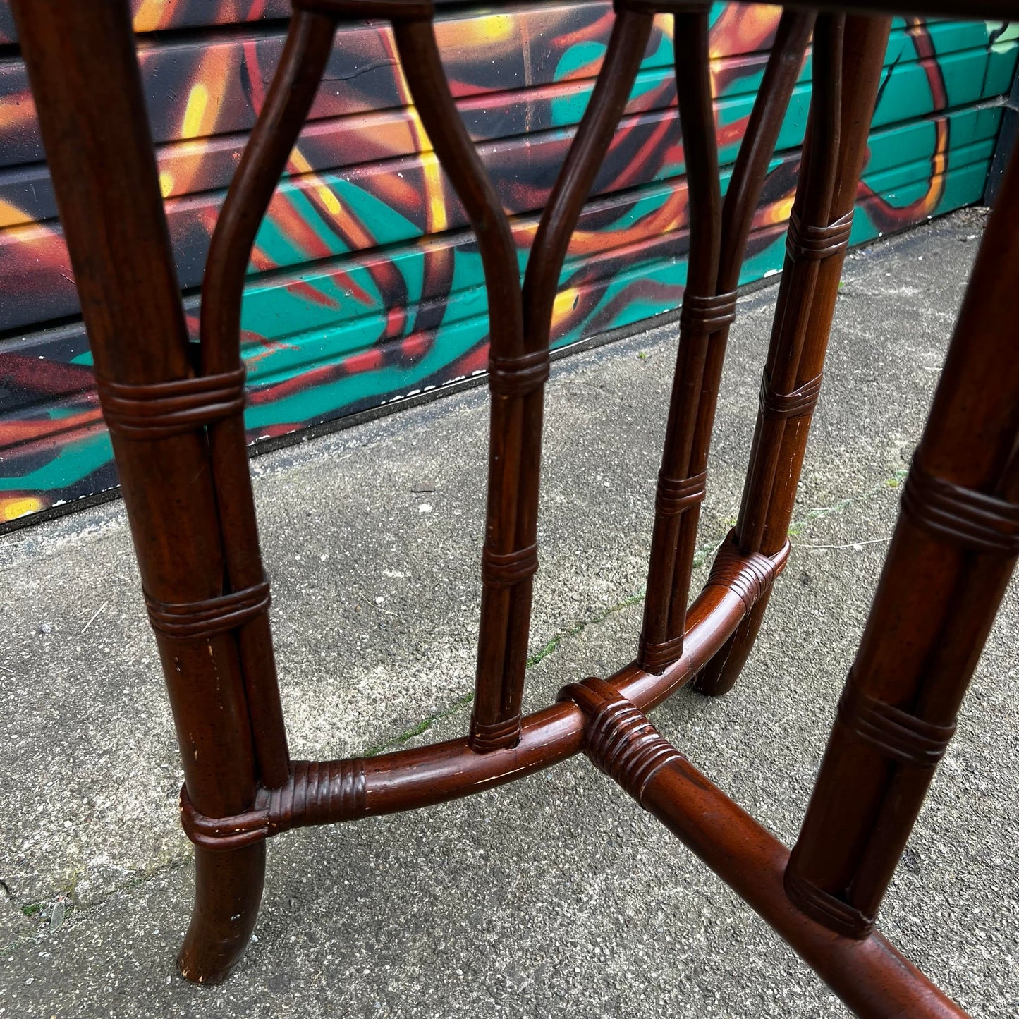 1970s Bamboo Rattan and Glass Console Table