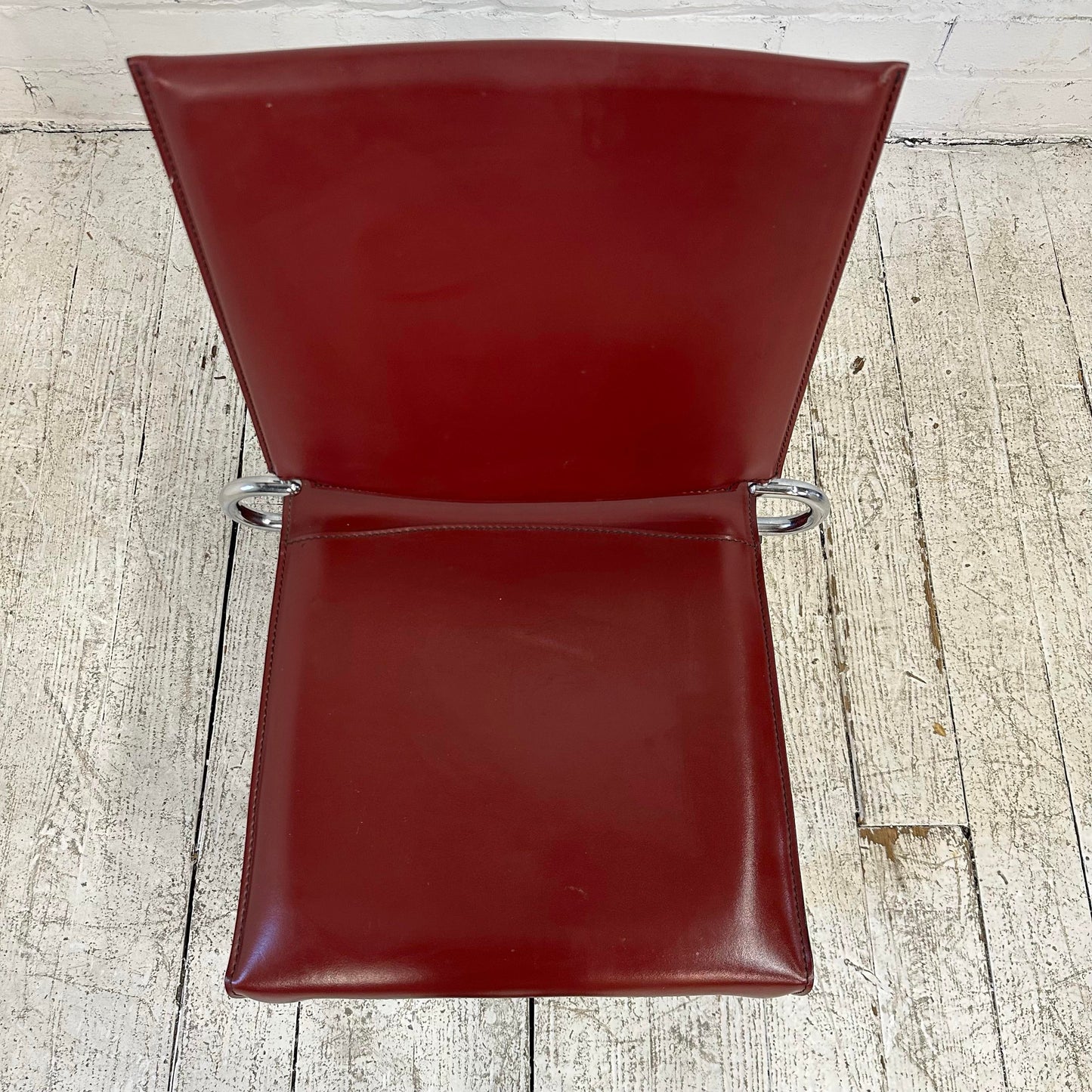 Maroon Leather and Chrome Italian Designed Chair by Arper.