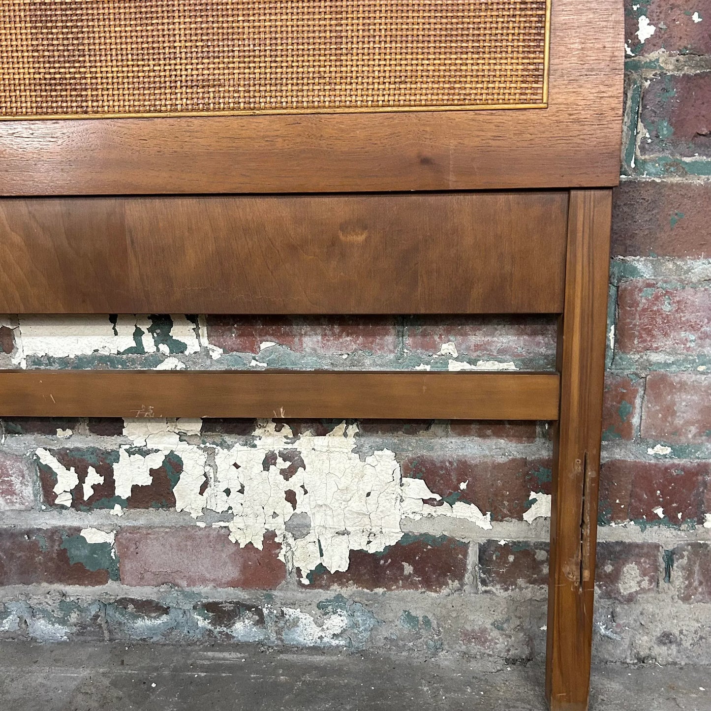 Mid Century Modern Wood and Cane Full Size Headboard