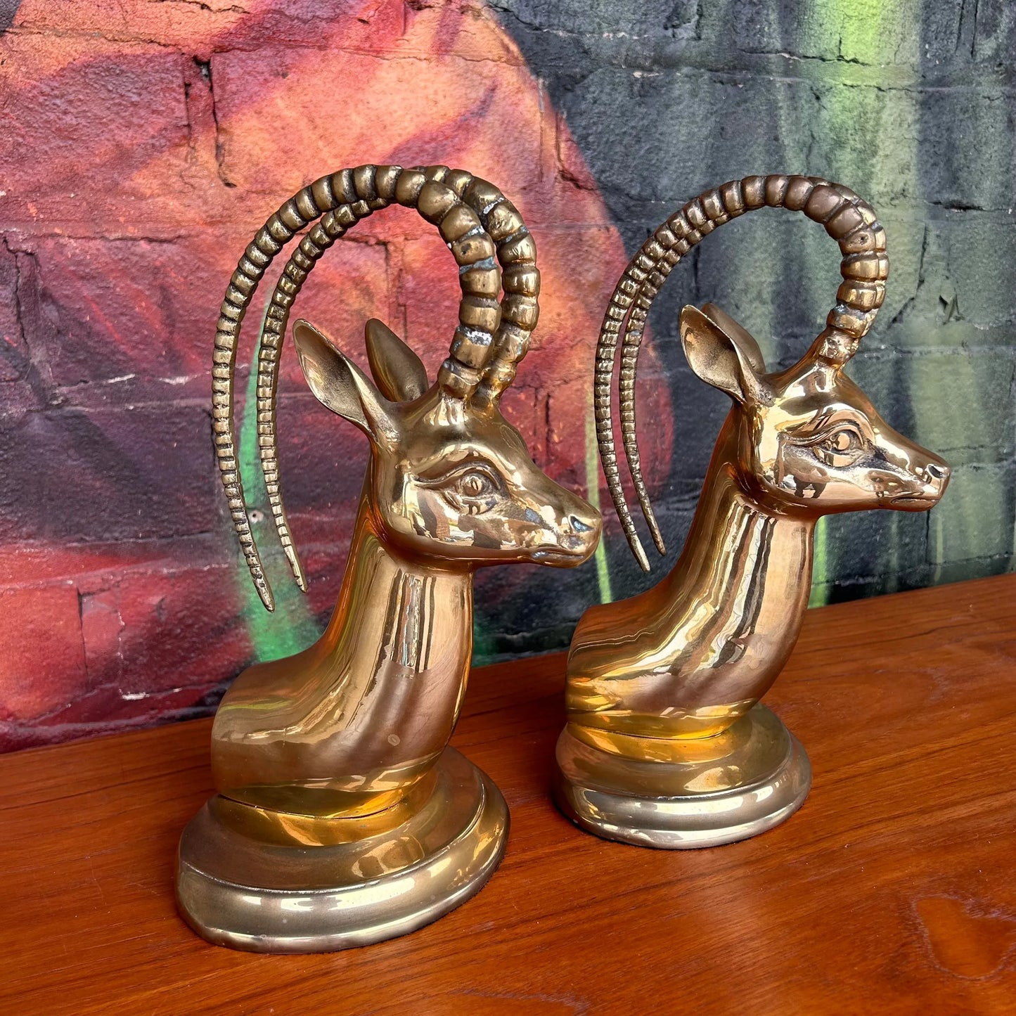 Large 12” Pair of Brass Antelope Bookends