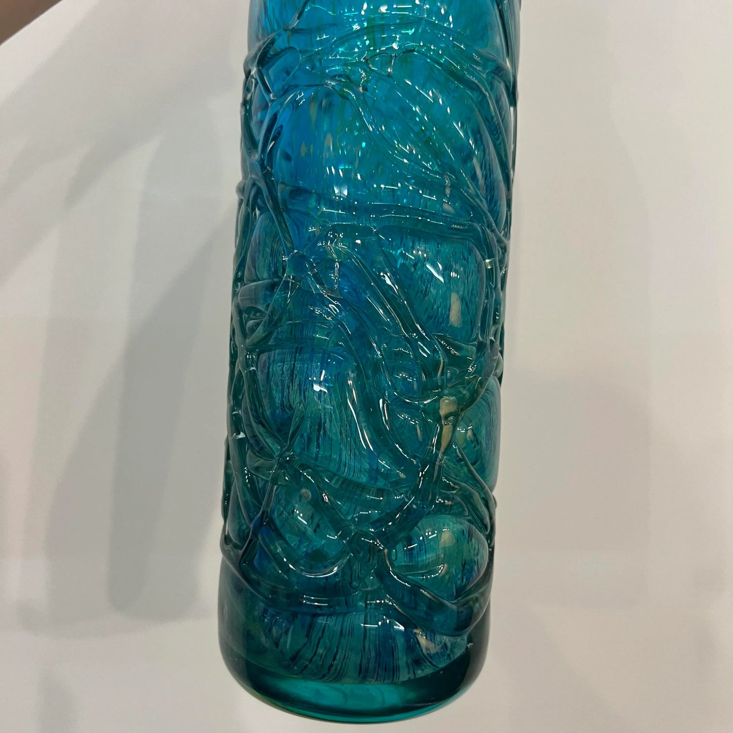 Mdina Ming Blue and Green Art Glass Bottle Vase