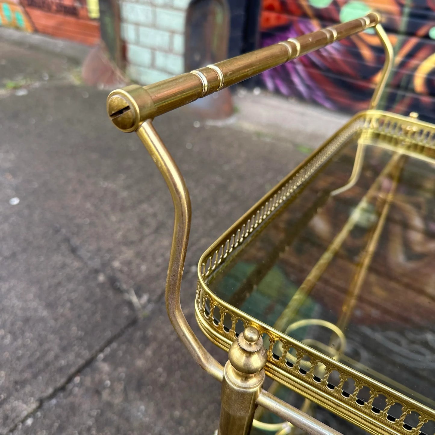 Maison Jansen Style Two Tiered Brass Bar Cart Hollywood Regency