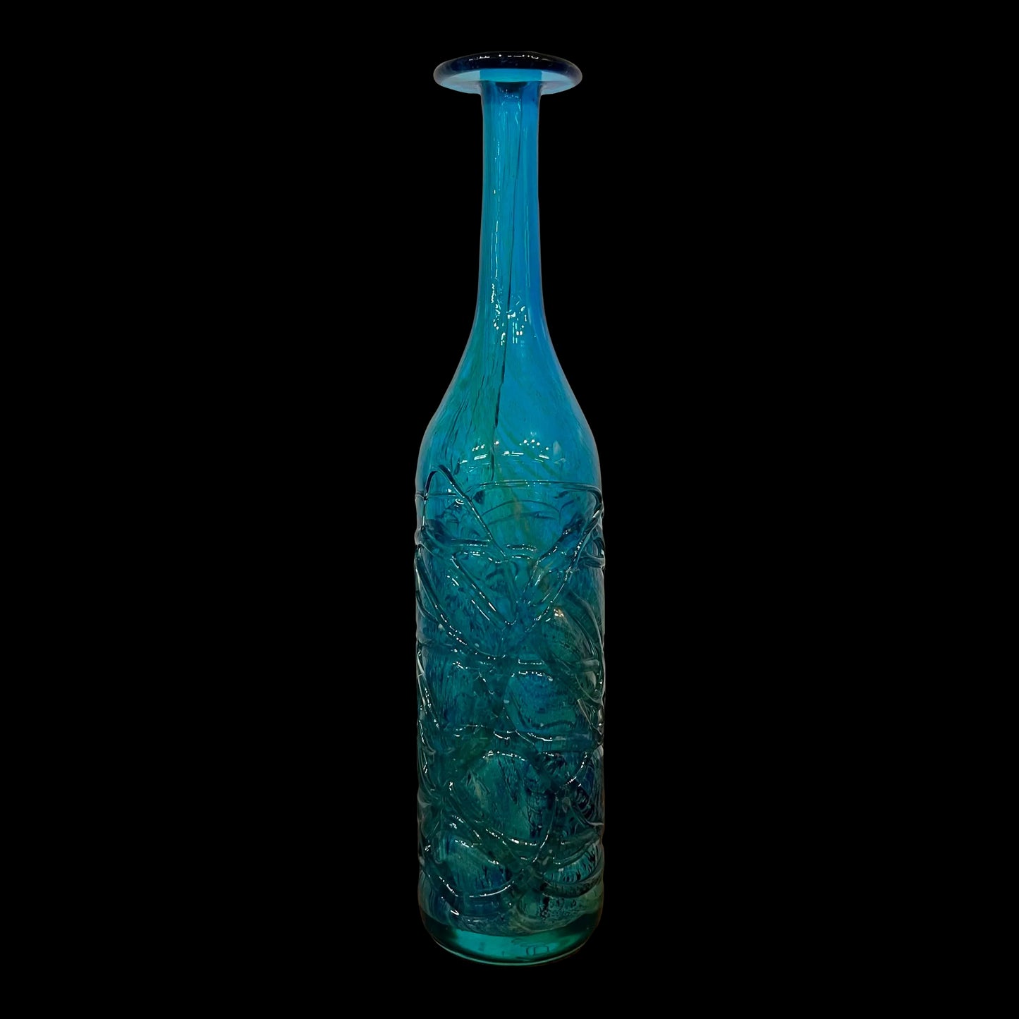 Mdina Ming Blue and Green Art Glass Bottle Vase