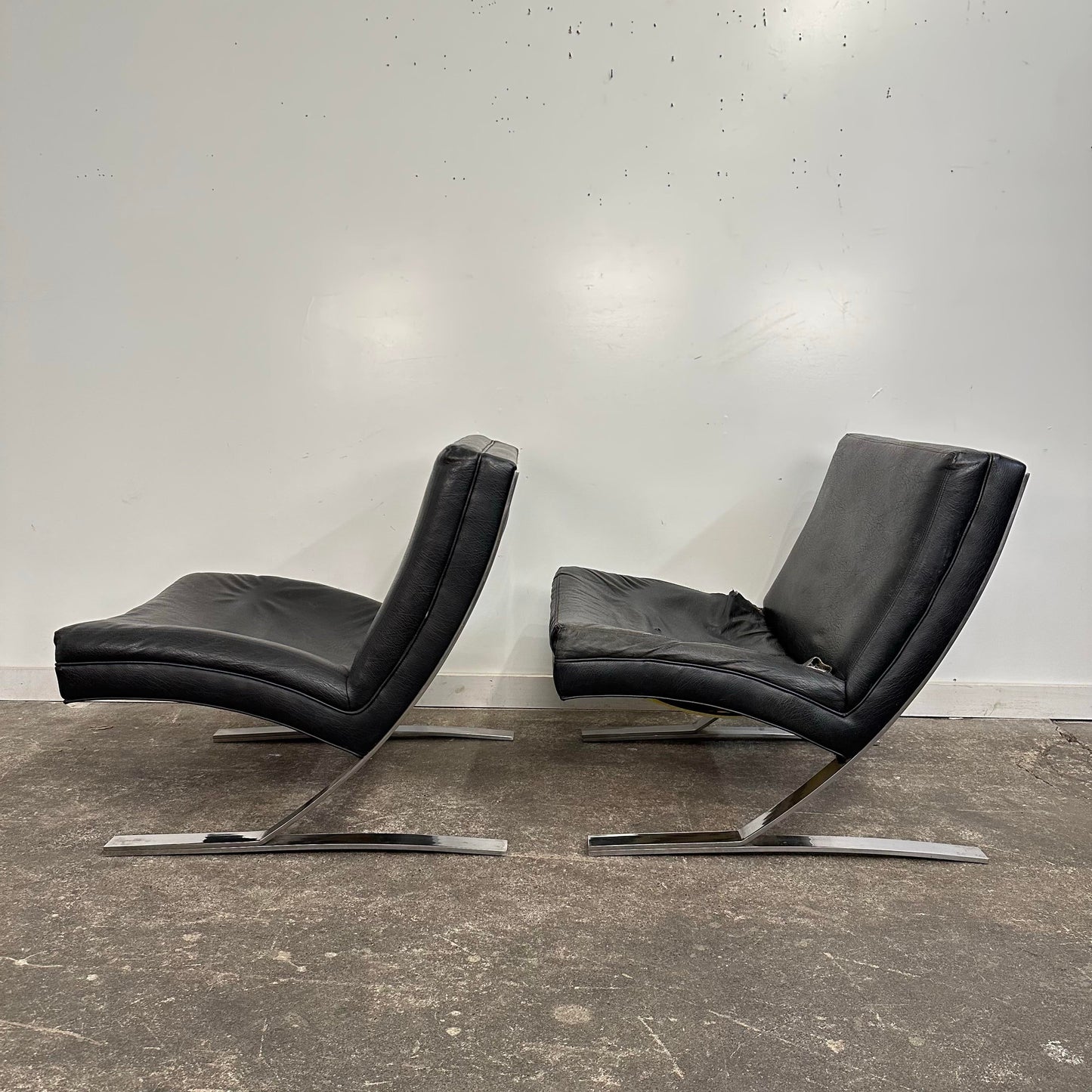 Pair of Chrome and Vinyl Cantilever Lounge Chairs