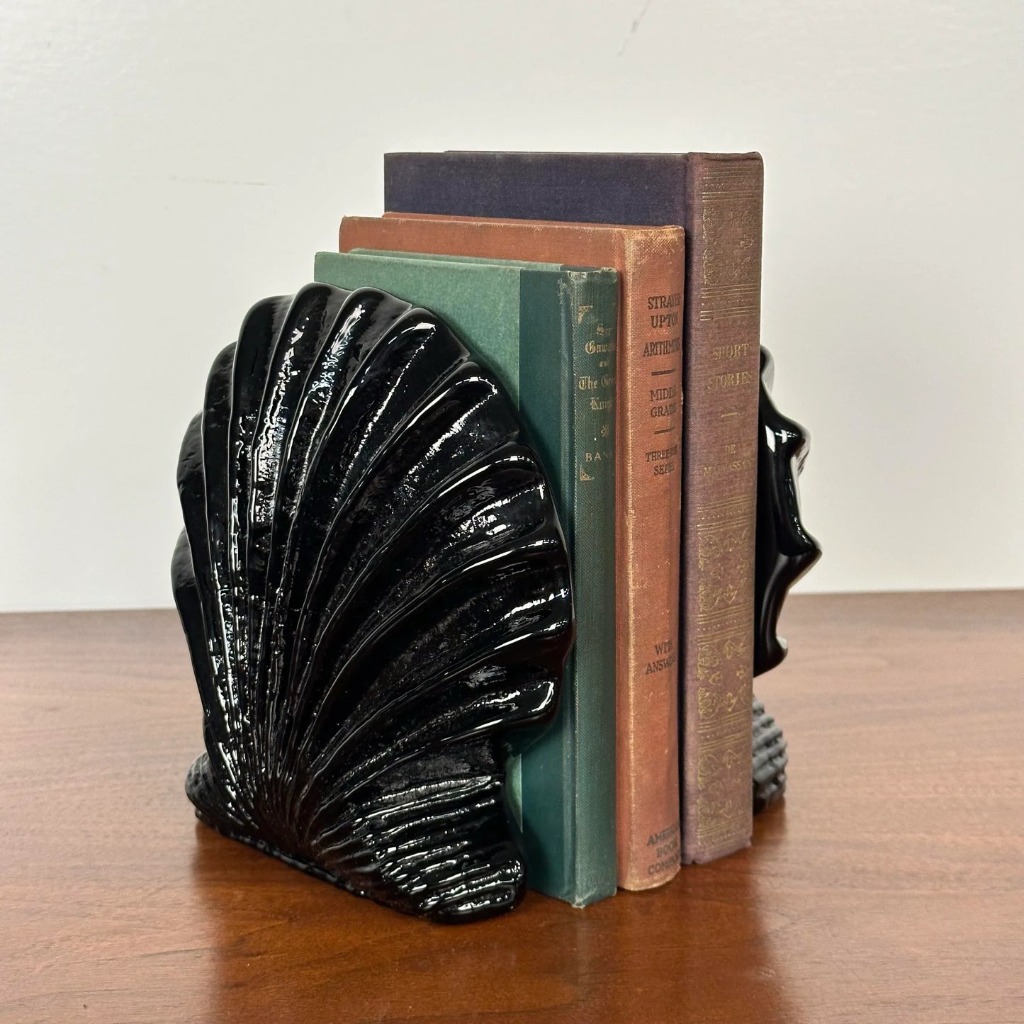 Pair of Blenko Glass Green Teal Clam Shell Bookends