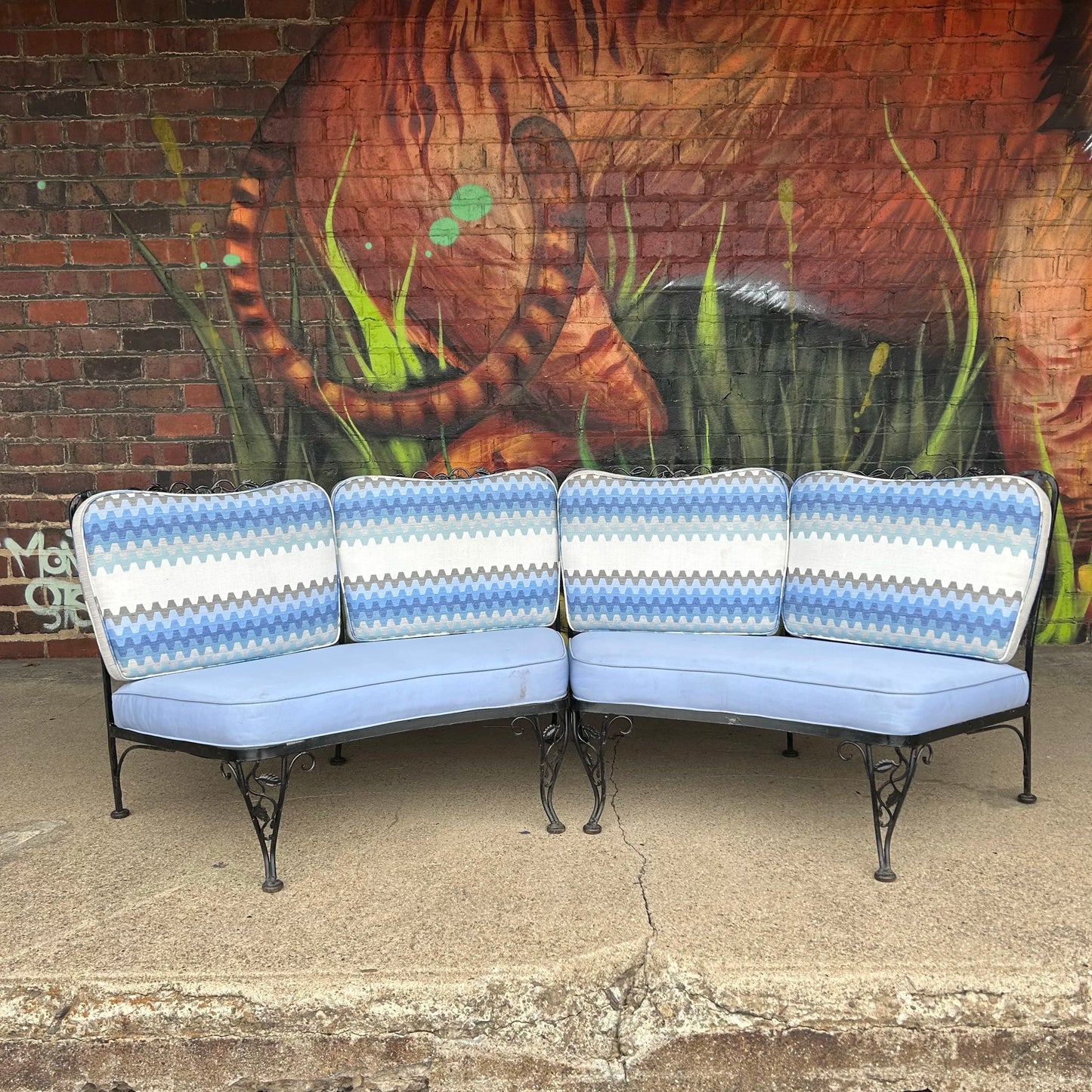 Mid 20th Century Woodard Chantilly Rose Wrought Iron Outdoor Sectional Sofa, Attributed