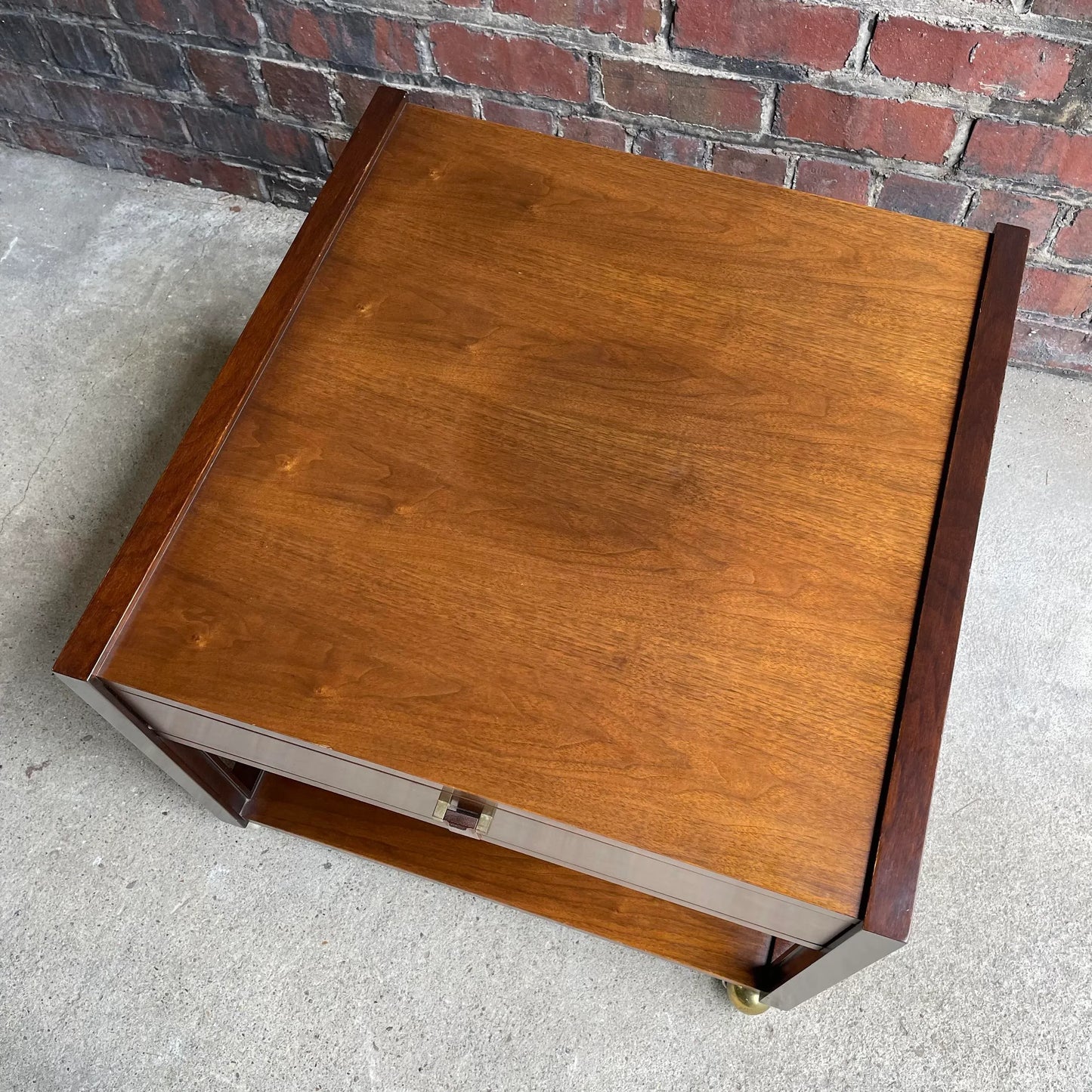 Dunbar End Table on Casters Side Table Rosewood Pull Brass Walnut