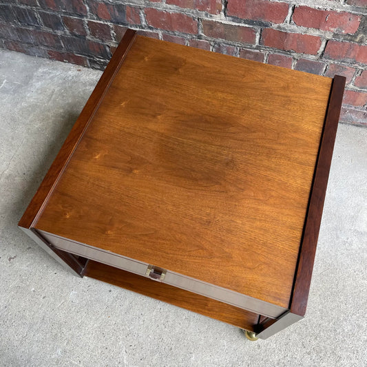 Dunbar End Table on Casters Side Table Rosewood Pull Brass Walnut