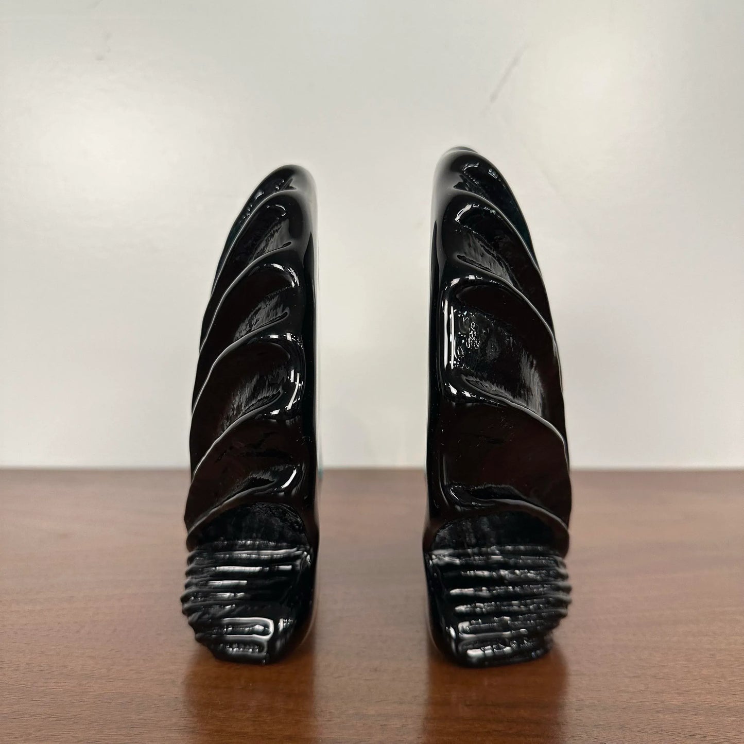 Pair of Blenko Glass Green Teal Clam Shell Bookends