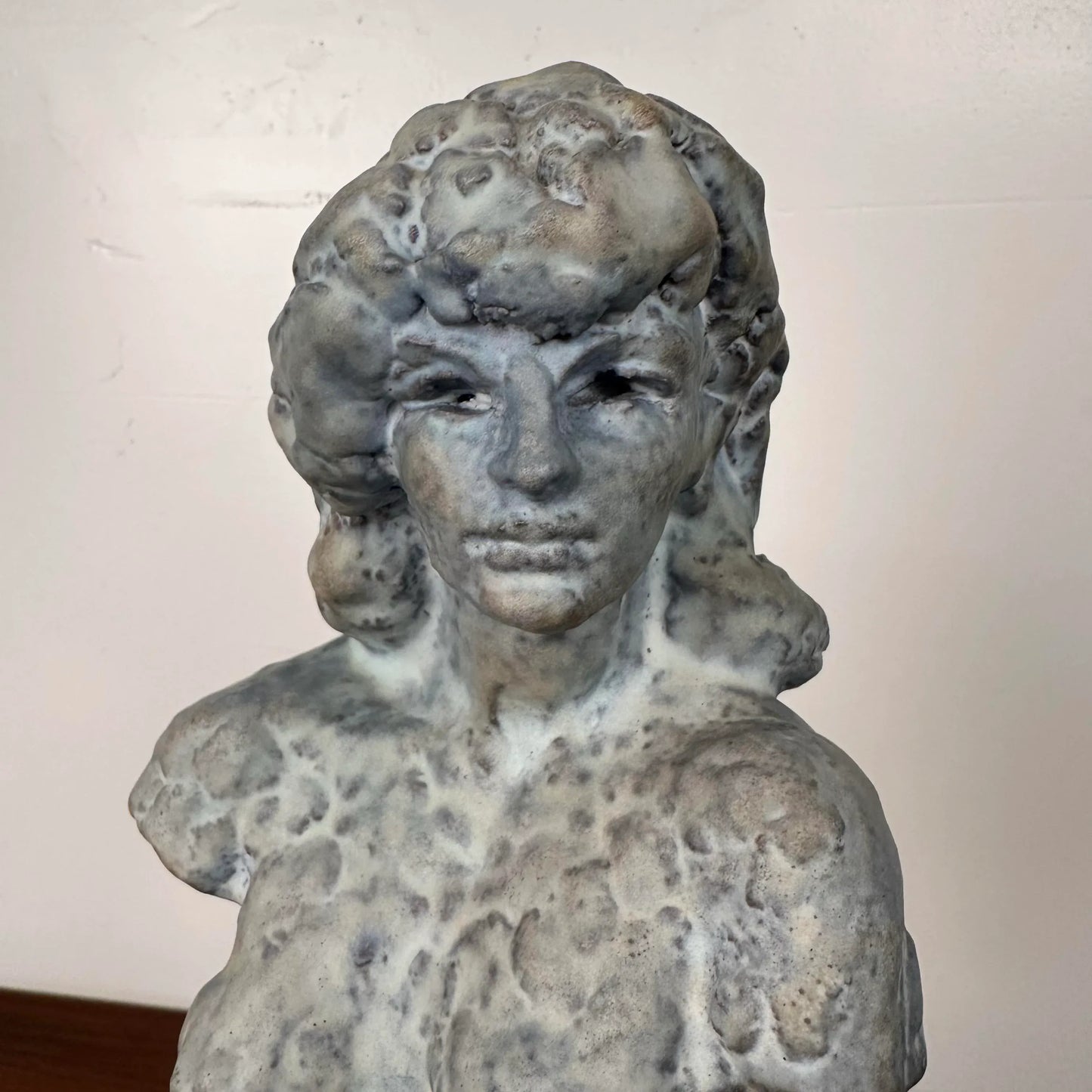 Solid Ceramic Nude Sculpture in Blue Glaze Unknown Artist