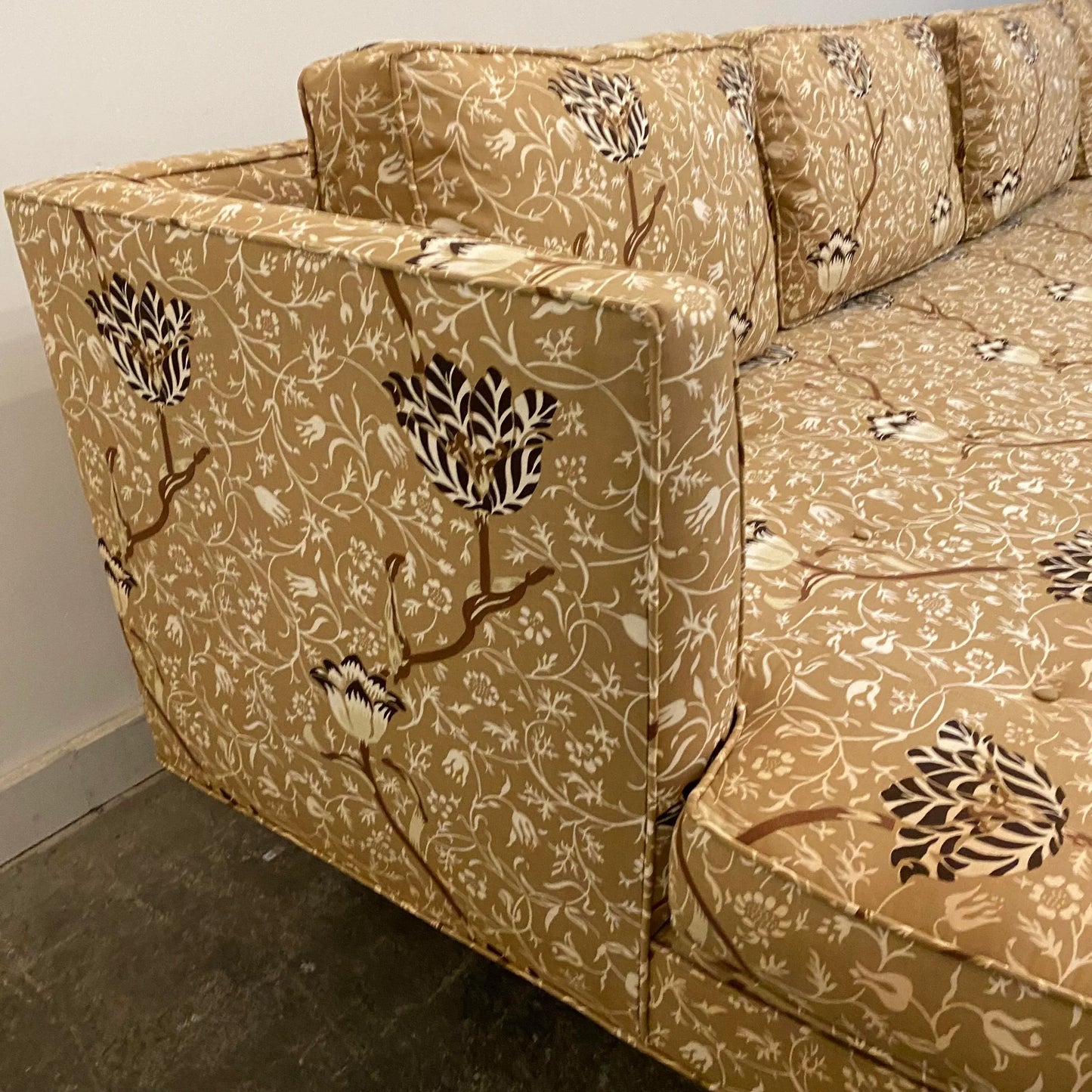 Mid Century Modern Edward Wormley for Dunbar Sofa Recovered in William Morris Fabric Brass Legs