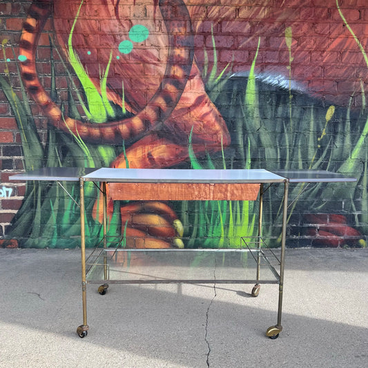 Mid Century Modern Brass and Glass Bar Cart Possible Harvey Probber