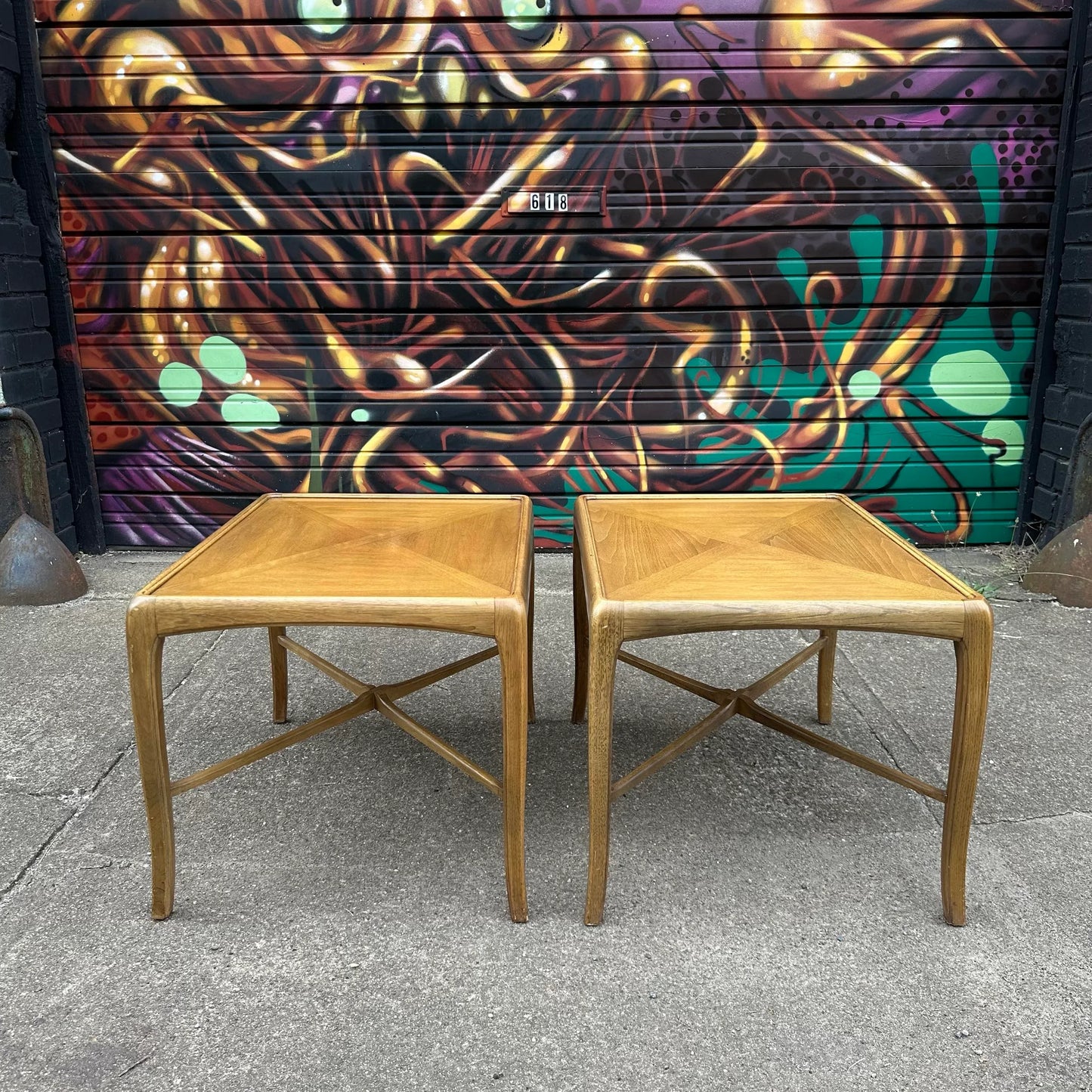 Pair of Thomasville End Tables Bentwood Legs Gibbings Feel