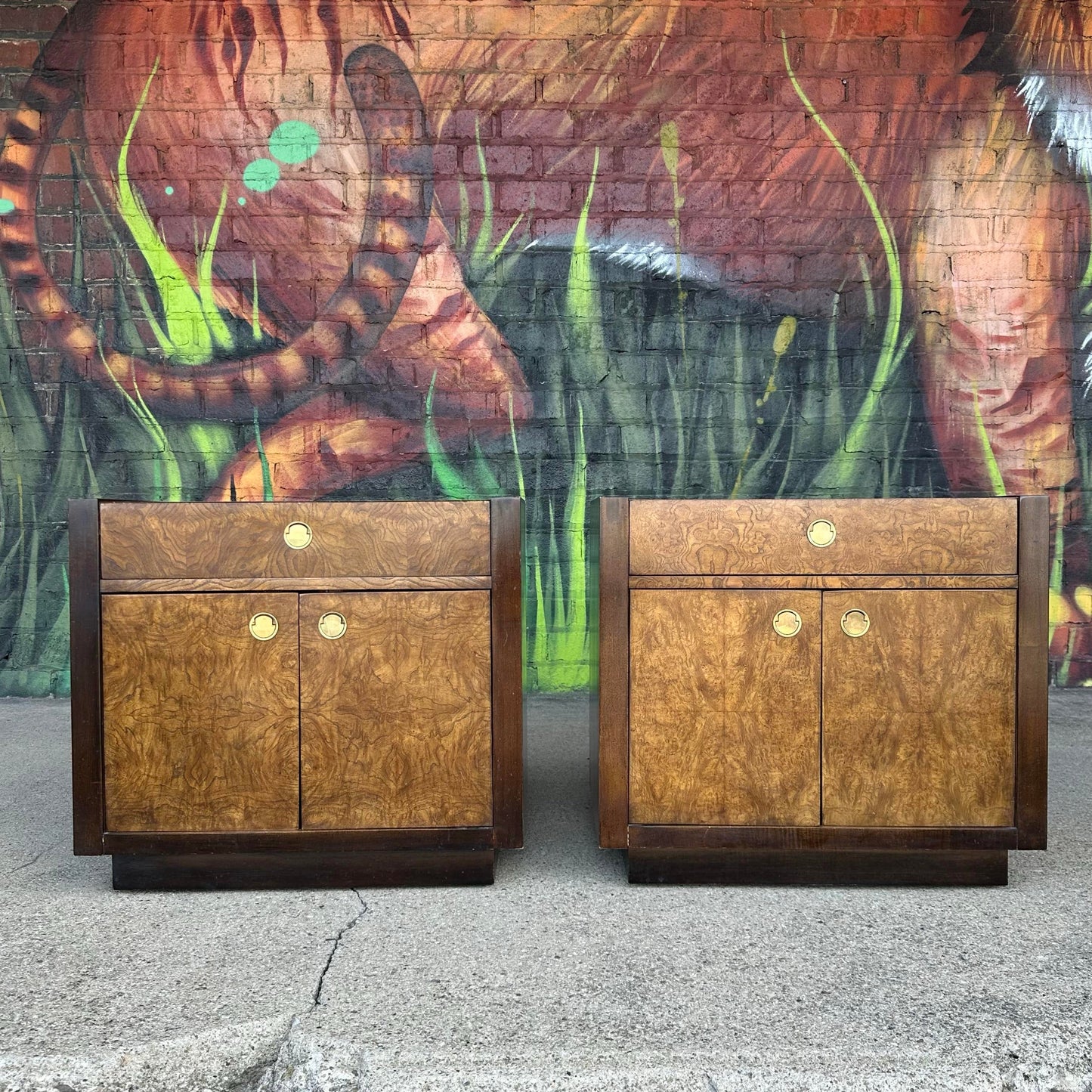 Pair of Century Furniture Burl Wood Nightstands End Tables