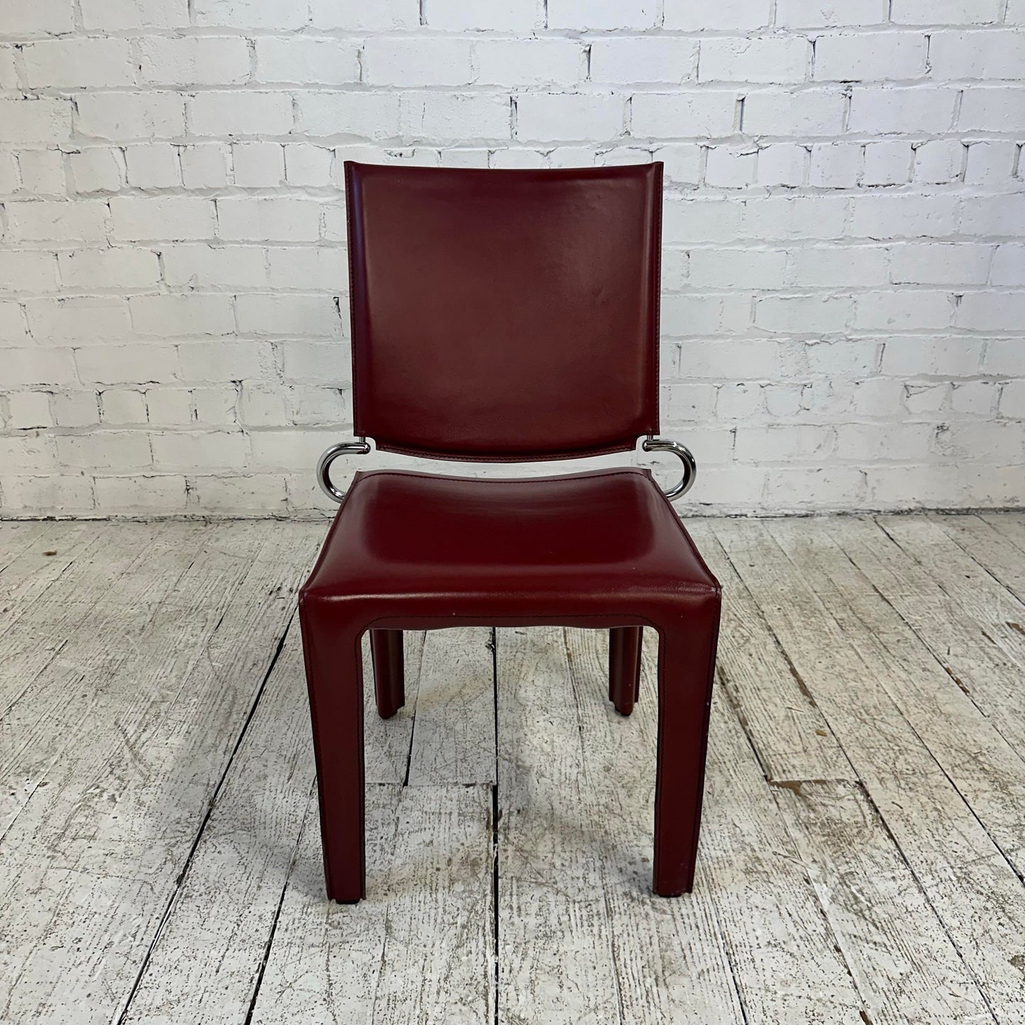 Maroon Leather and Chrome Italian Designed Chair by Arper.