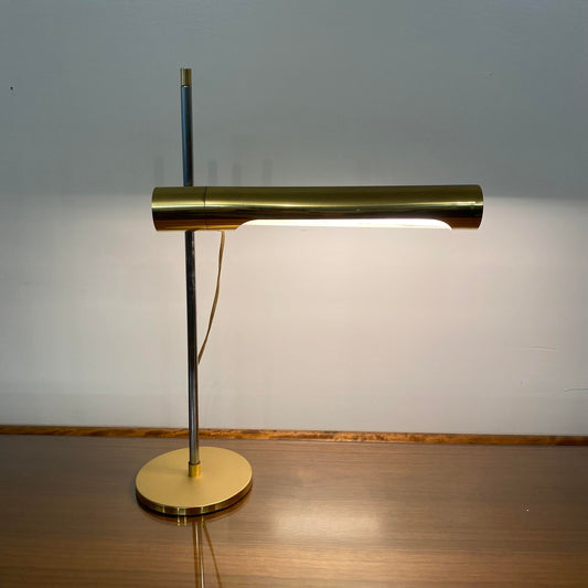 1970s Brass and Chrome Telescoping Desk Lamp