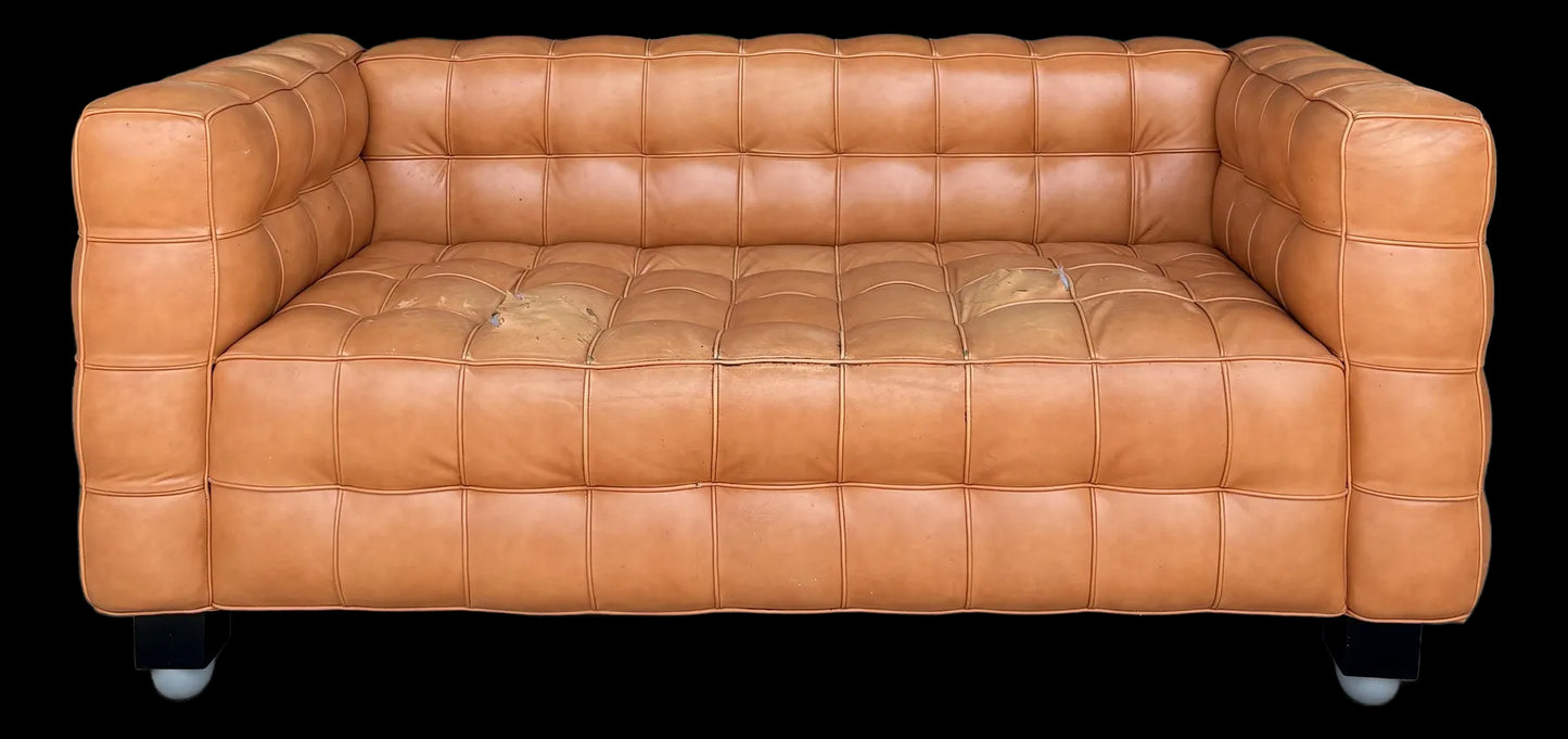 Josef Hoffman "Kubus" Sofa for Wittman Mid-Century Modern Tufted Leather