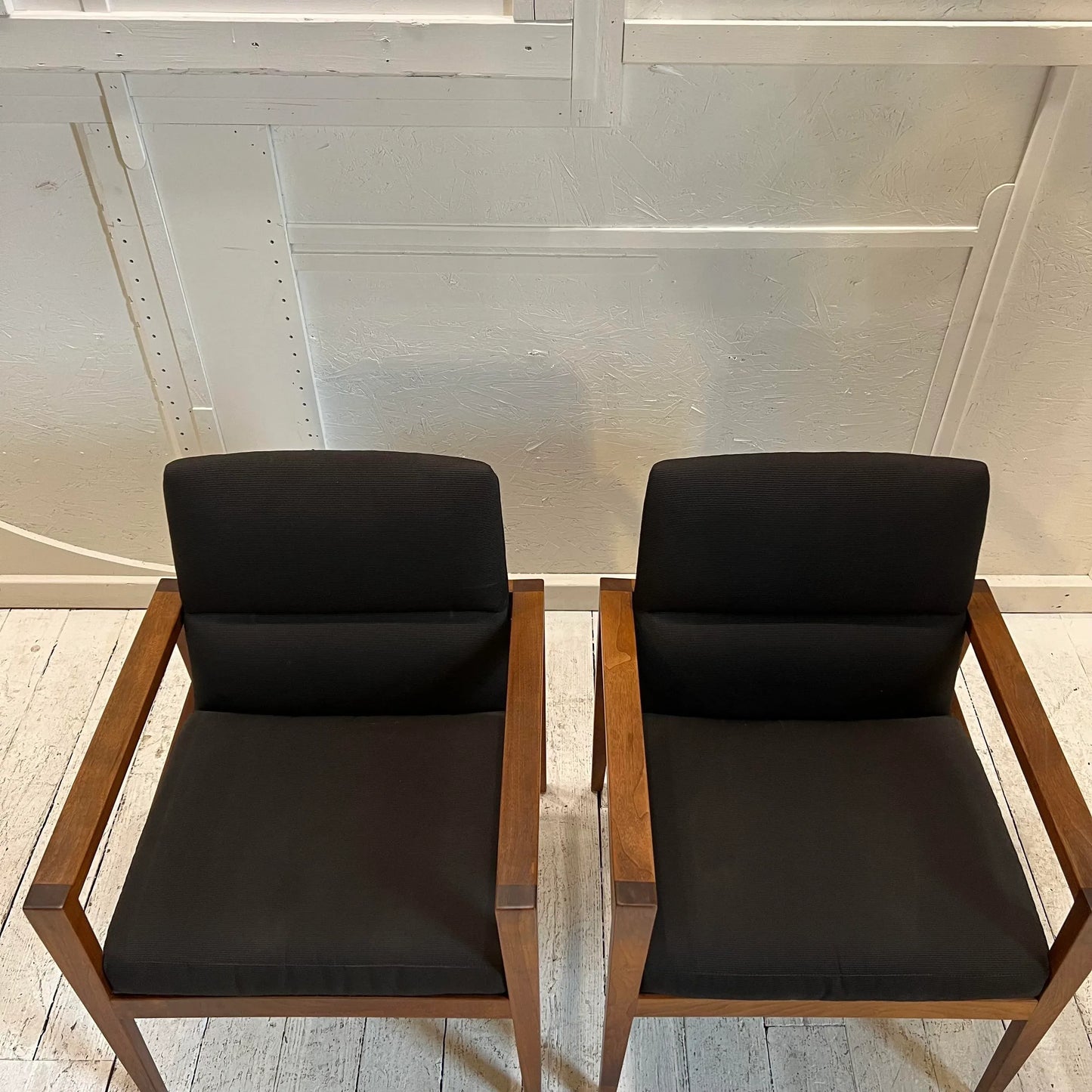 Jens Risom Designed Midcentury Pair of Arm Chairs Covered in Black Fabric