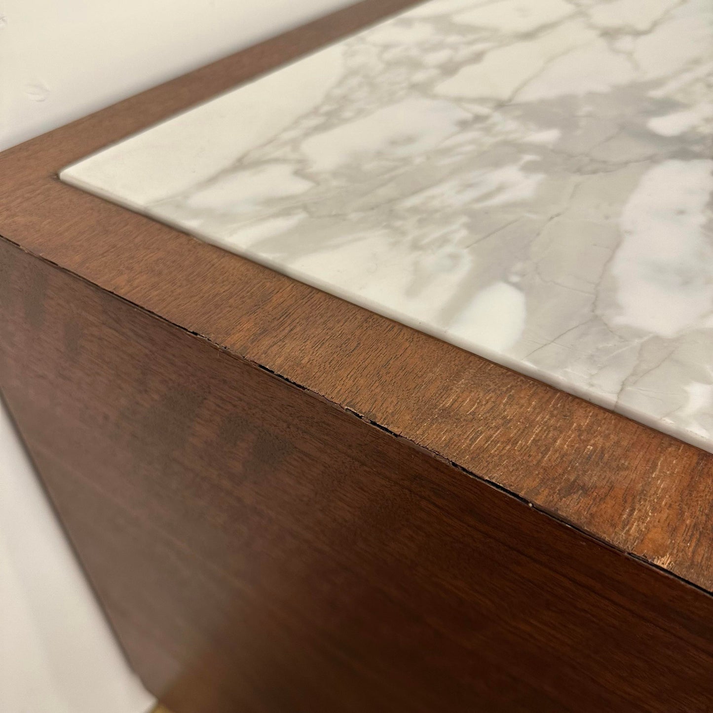 Mid Century Modern Helikon Walnut Chrome and Marble Credenza