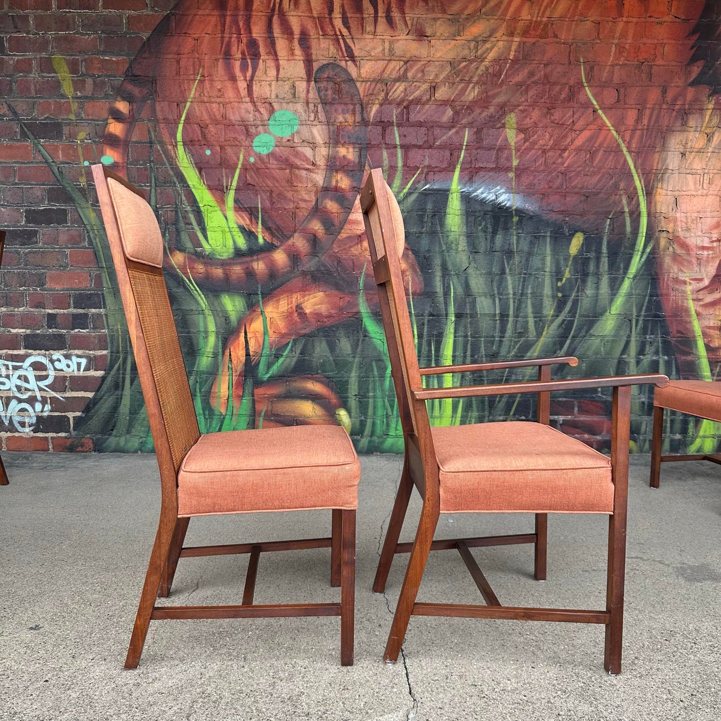 Mid 20th Century Set of 8 Cane High Back Dining Chairs
