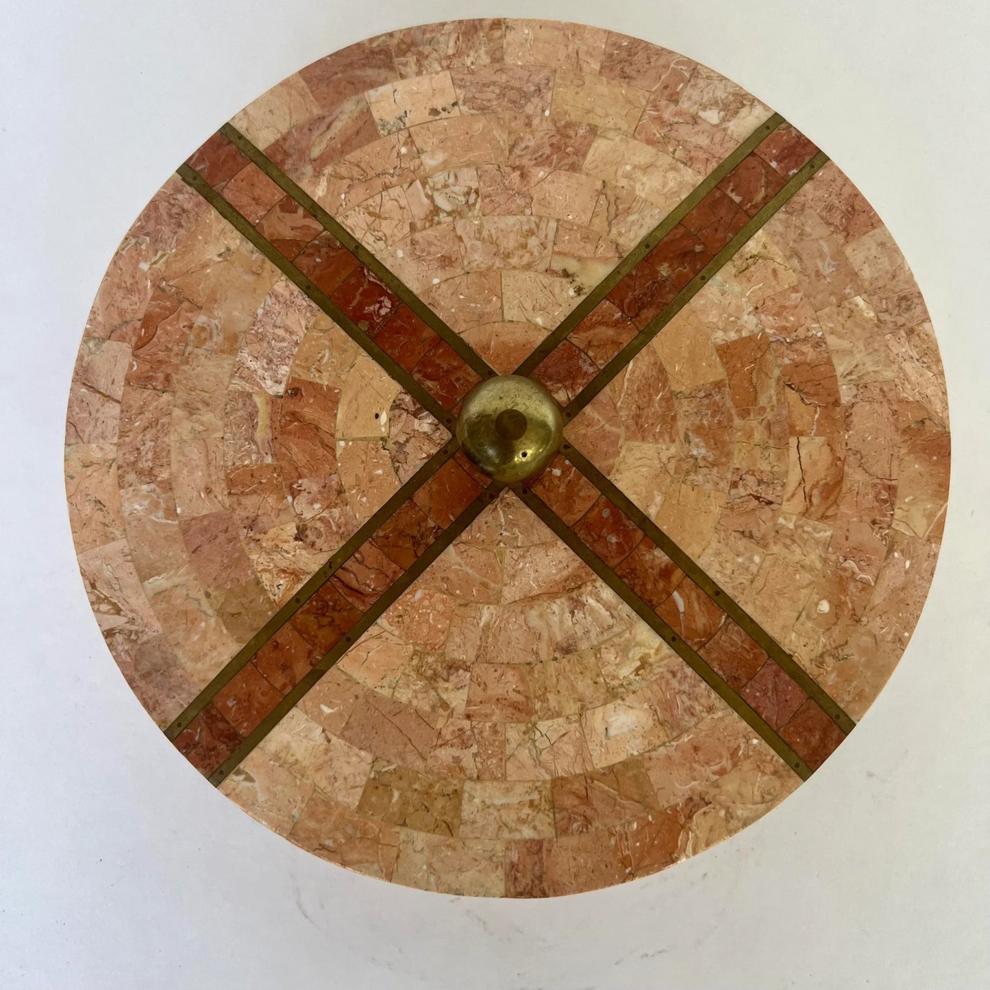 Maitland Smith Tessellated Marble Round Box Locking