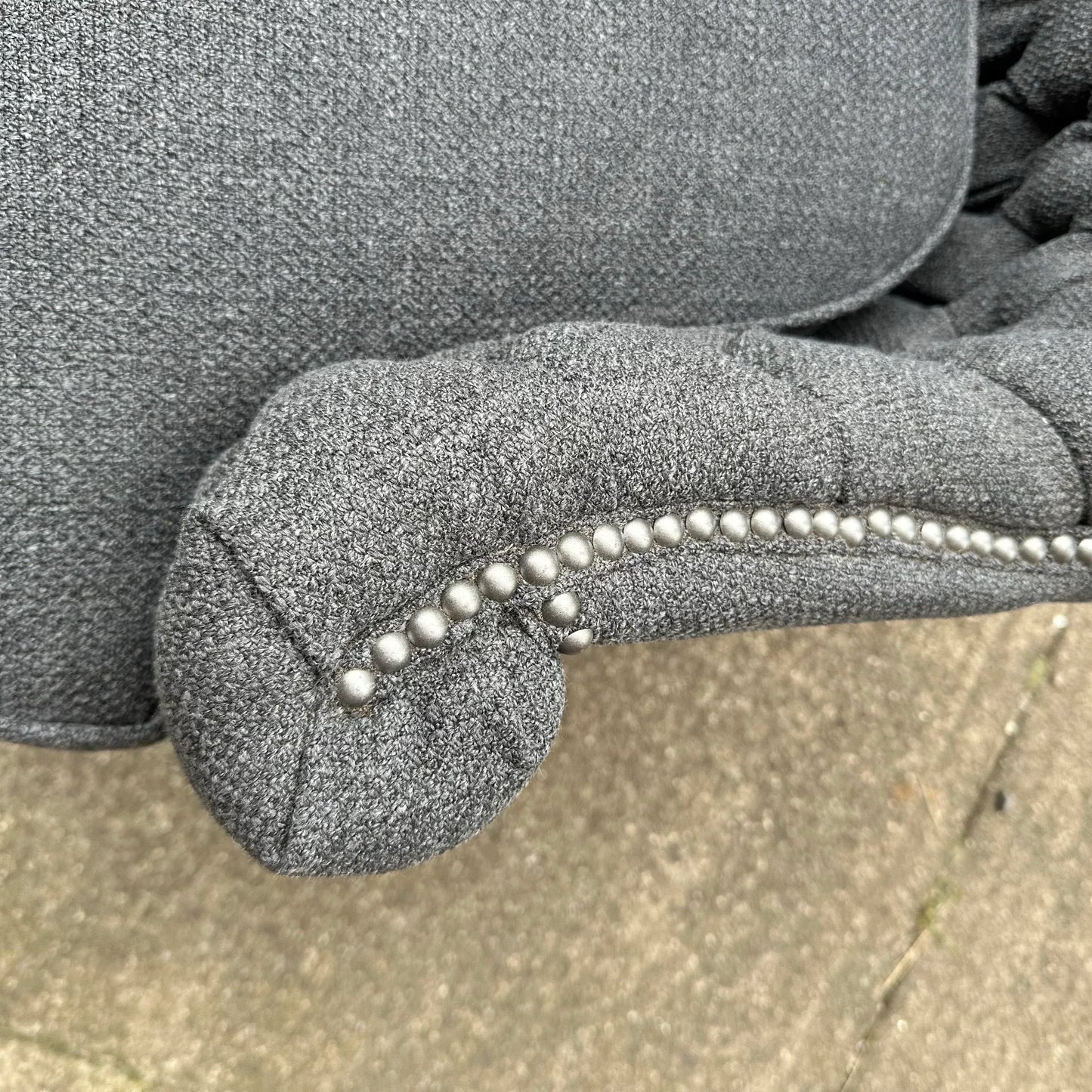 Antique Tufted Tall Winged Back Lounge Chair Reupholstered Nailhead Trim
