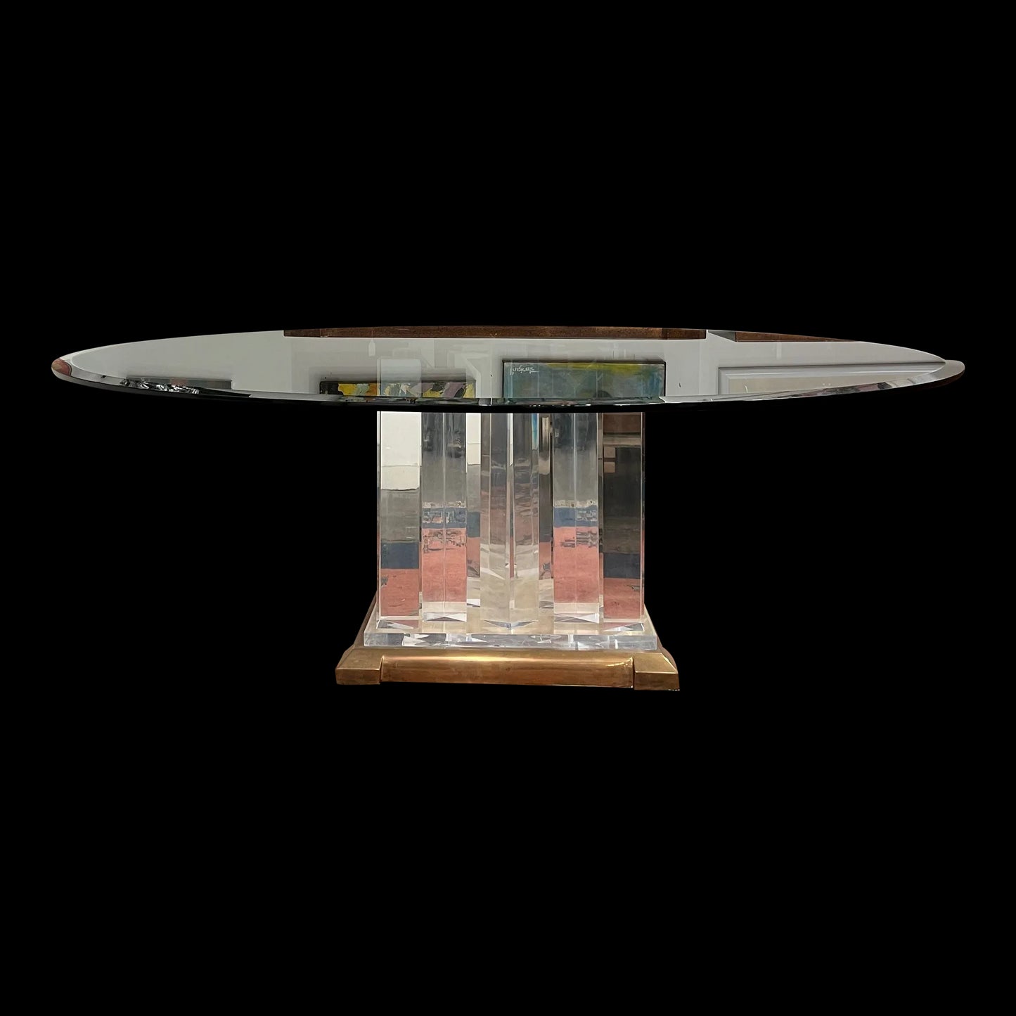 8’ Round Jeffrey Bigelow Lucite and Glass Dining Table Monumental