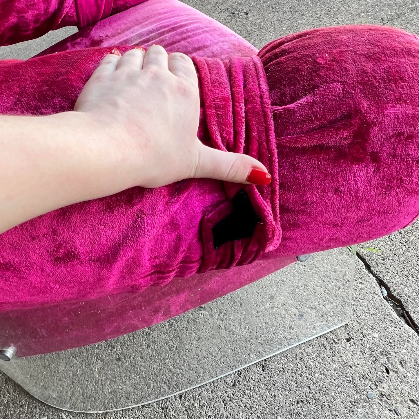 Pink Velvet Lucite Base Tub Chair Chair