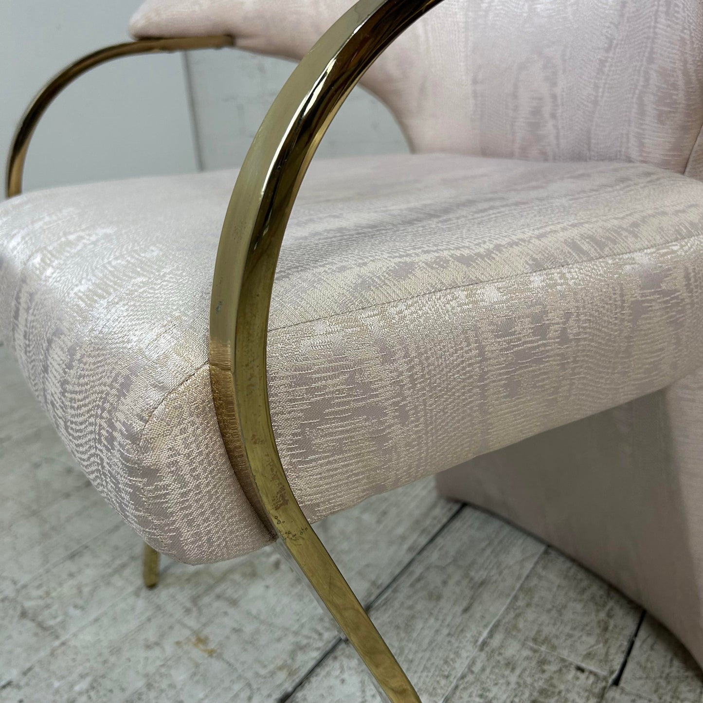 Pair of Carson’s Art Deco Hollywood Regency Brass Arm Cantilever Chairs