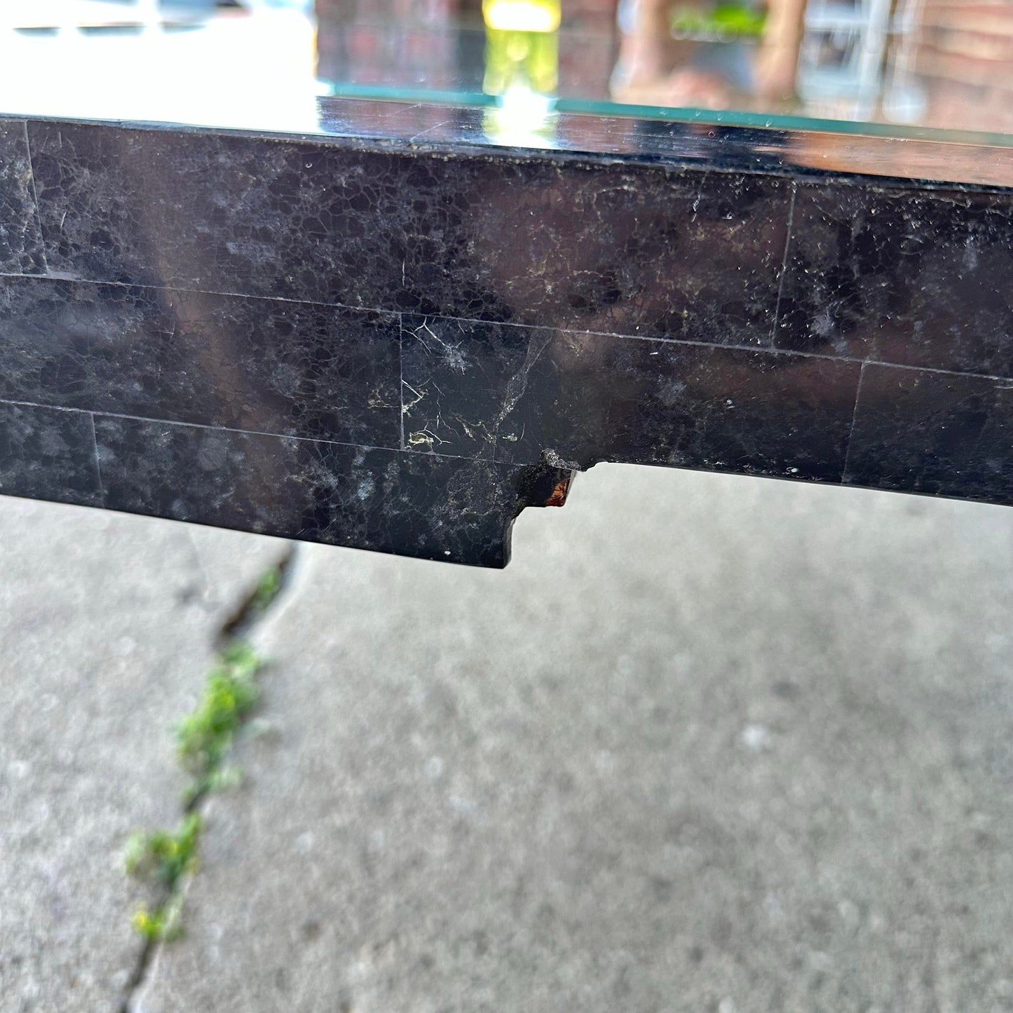 Casa Bique Tessellated Marble Glass and Brass Coffee Table Maitland Smith Style