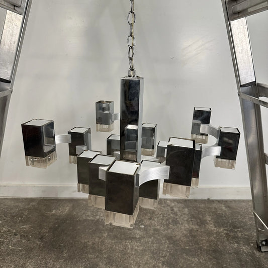 Mid Century Modern Gaetano Sciolari Cubic Chandelier “Ice Cube”