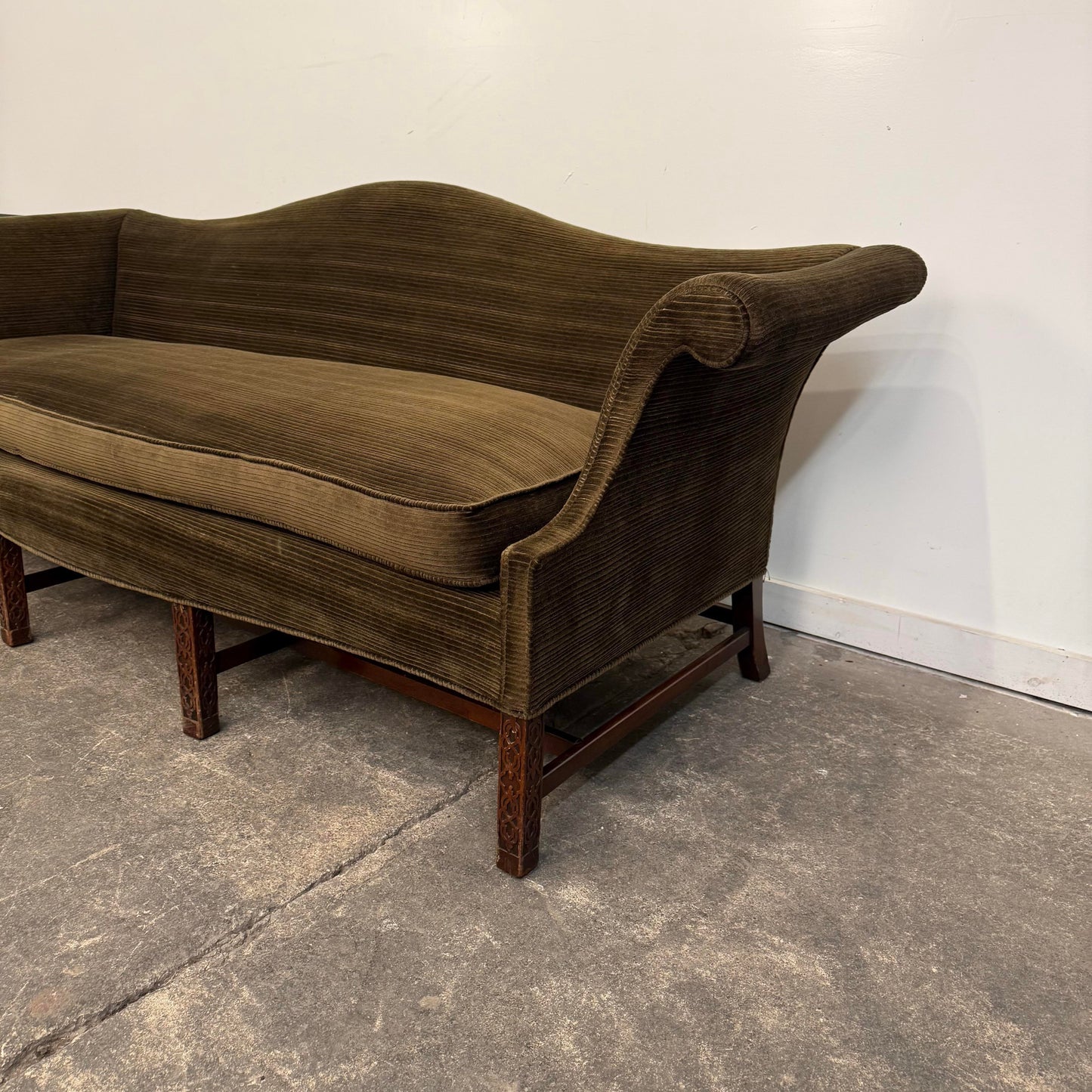 Antique English Chippendale Style Camelback Sofa