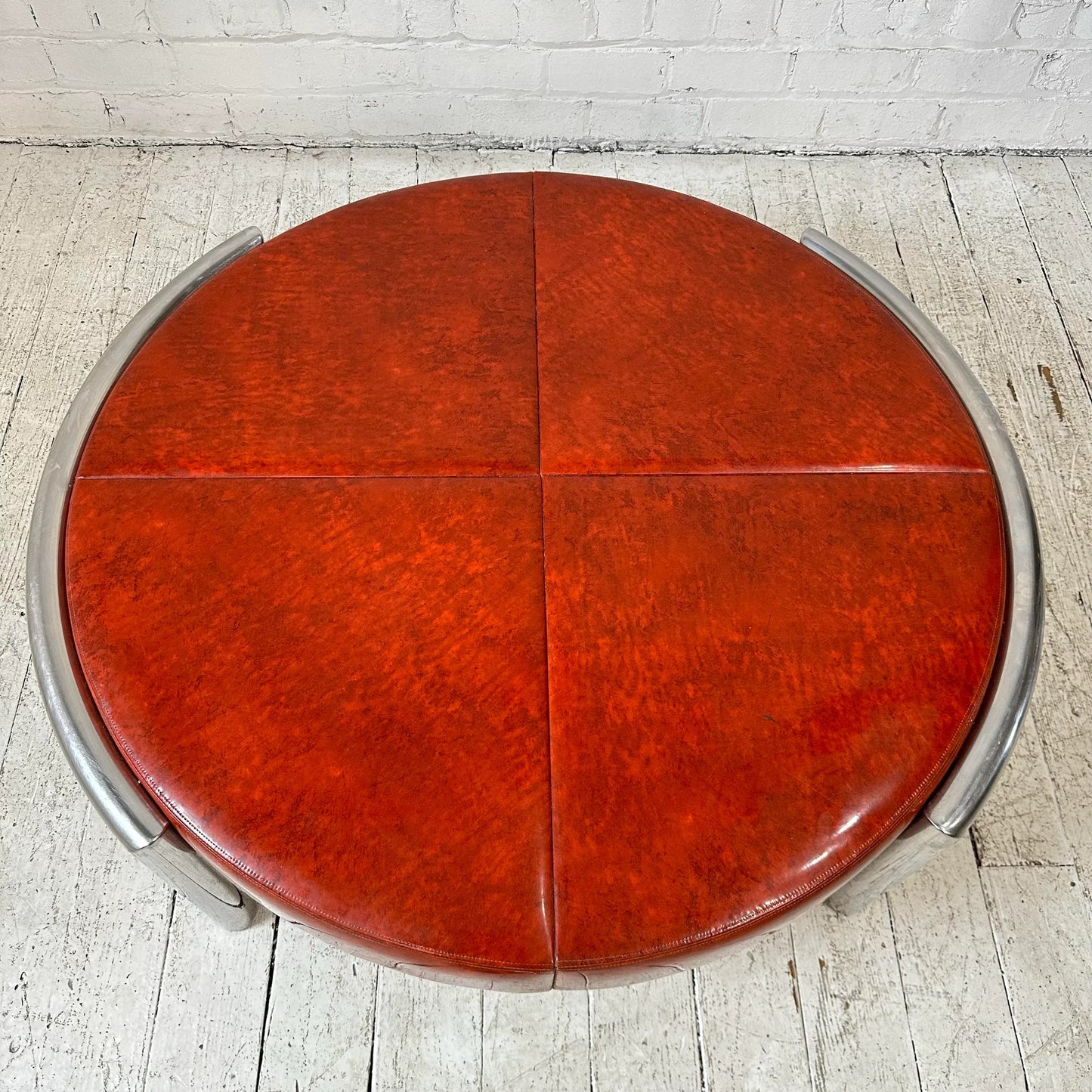 Large Circular Tubular Chrome Bench Ottoman Table Midcentury