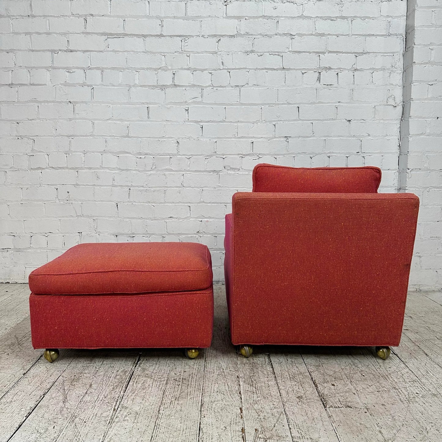 Pair of Red Edward Wormley for Dunbar Lounge Chairs With Ottoman