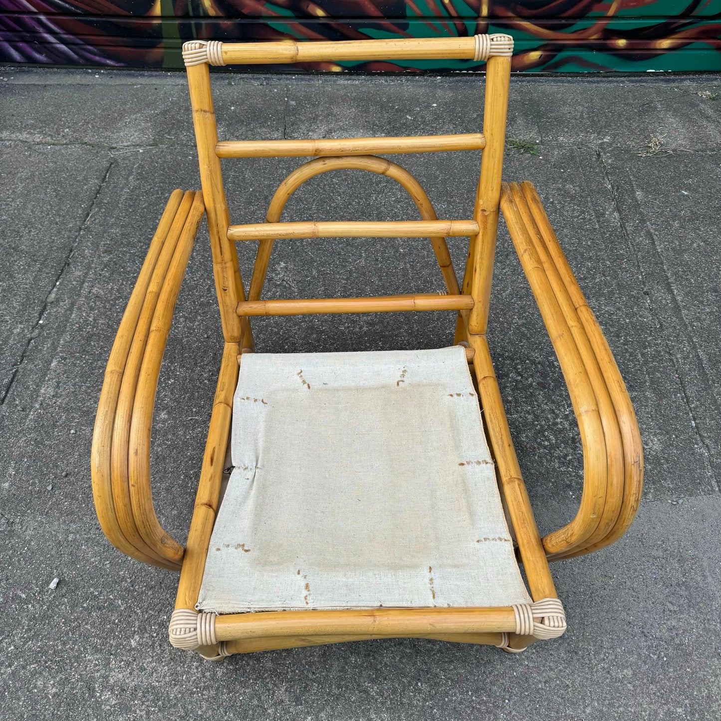 Mid Century Modern Bamboo Arm Lounge Chair Yellow
