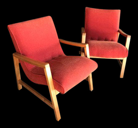 1960s Mid-Century Modern Jens Risom Orange Upholstered Armchairs - a Pair
