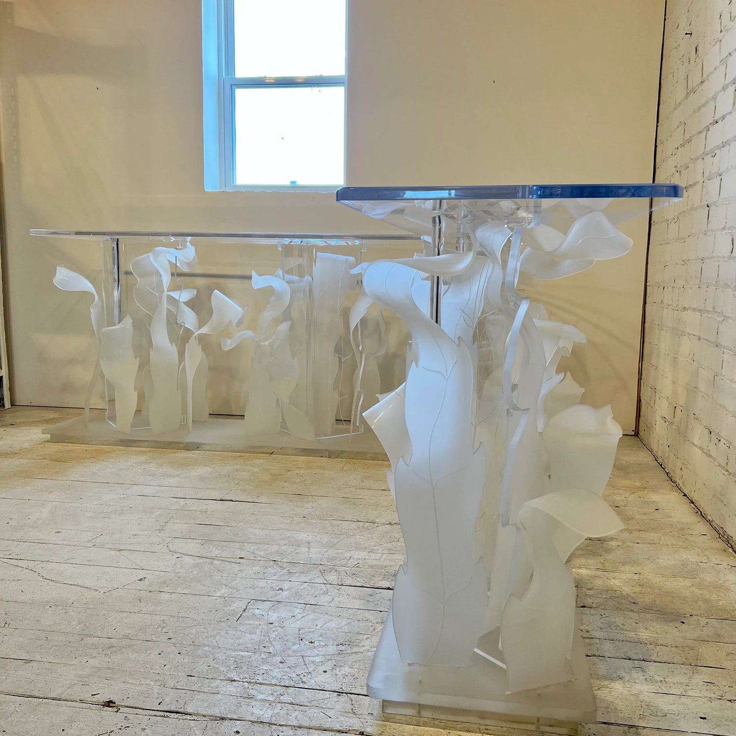 80s Custom Lucite Sculptural Foliage L Shape Bar