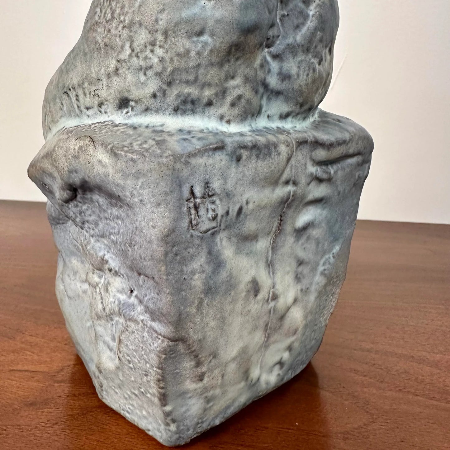 Solid Ceramic Nude Sculpture in Blue Glaze Unknown Artist