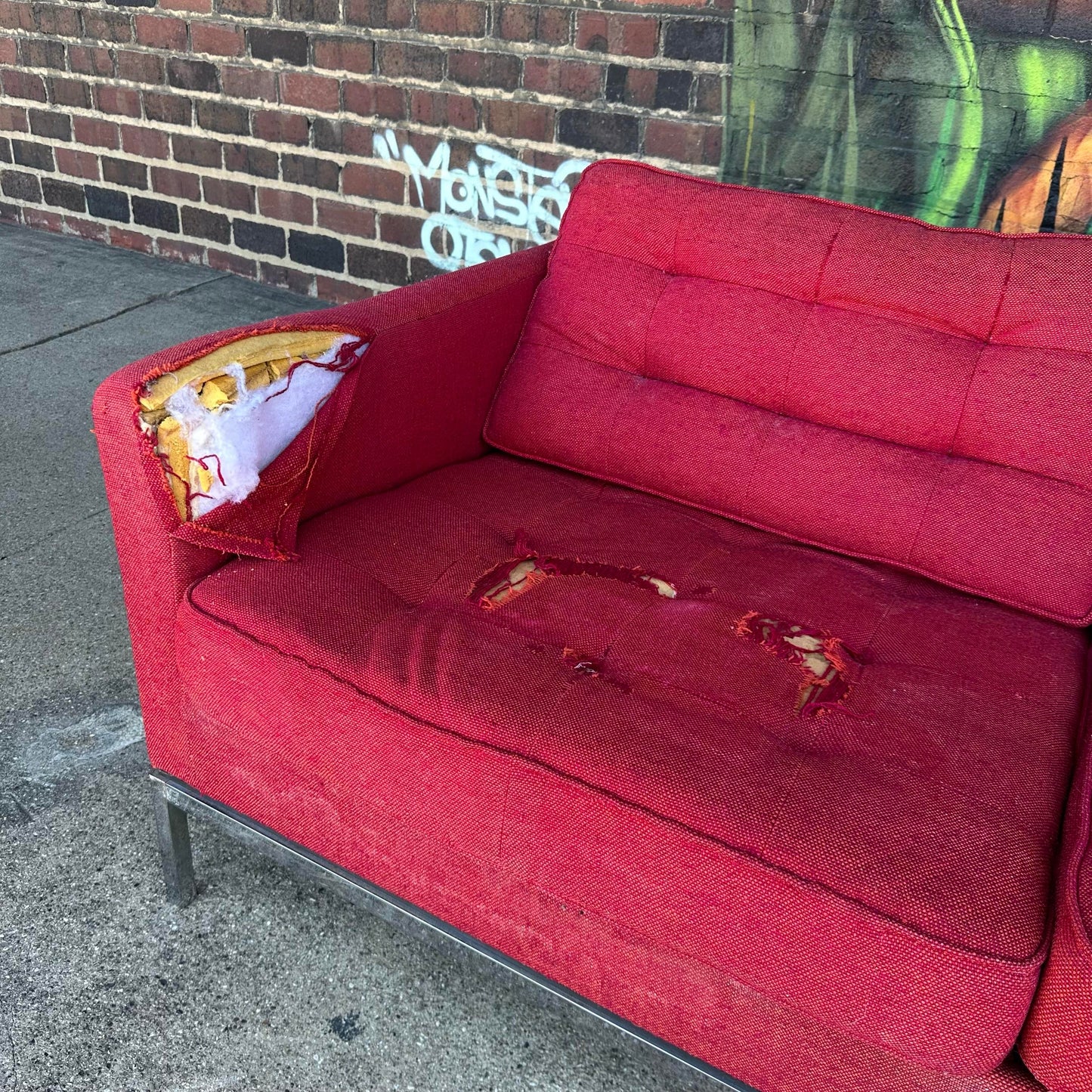 Mid Century Modern Florence Knoll Relaxed Chrome Base 3 Seater Sofa