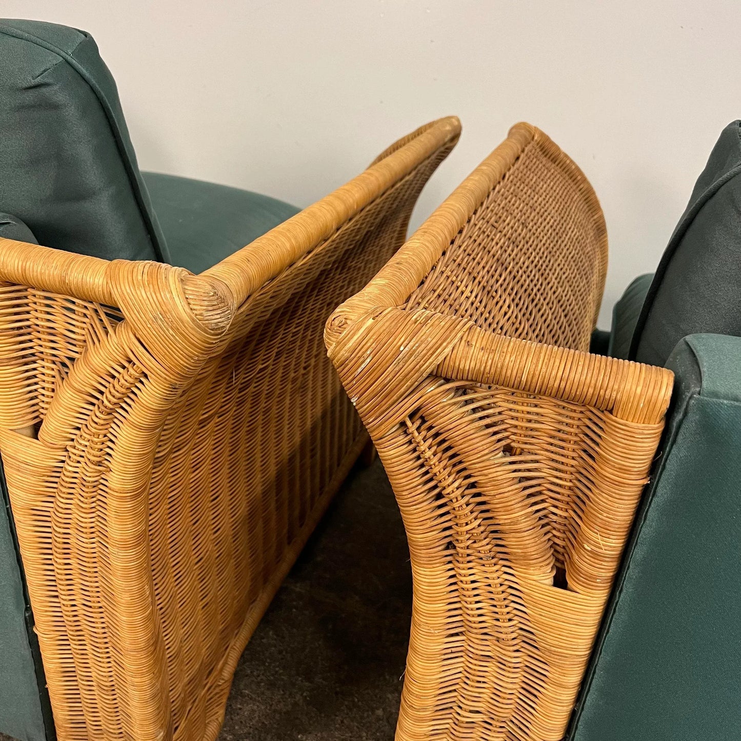 Pair of Large Cube Wicker Lounge Club Chairs
