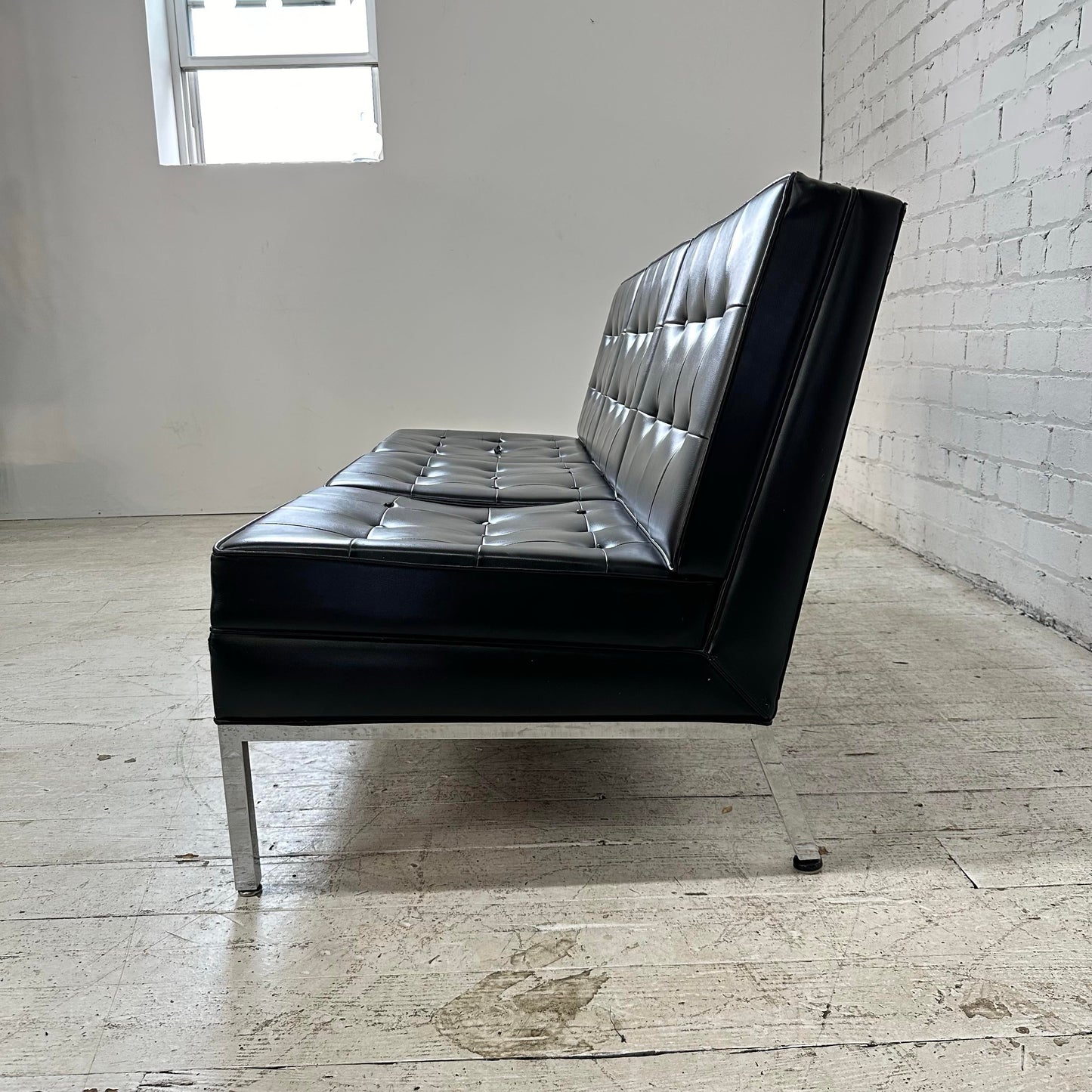 Knoll Black Vinyl Sofa by Florence Knoll