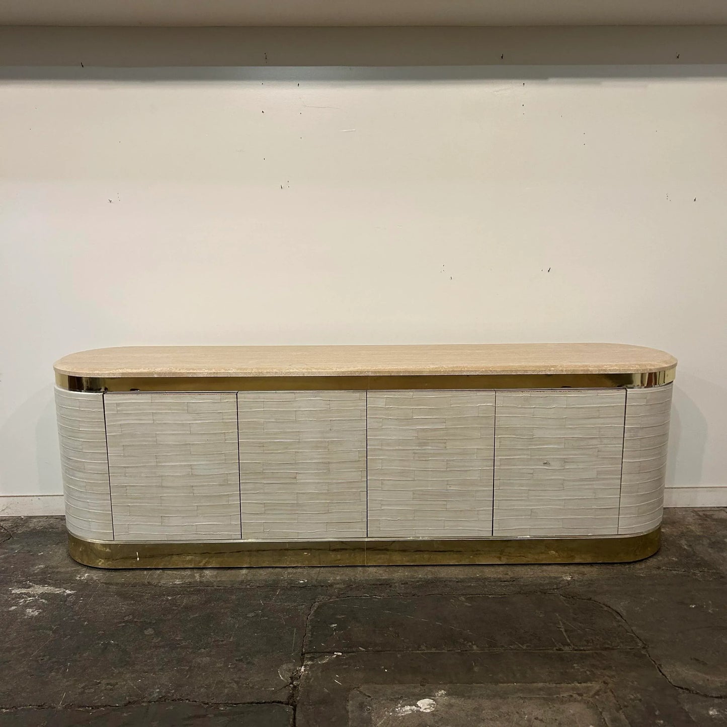 Karl Springer Leather Wrapped Marble Top Two Sided Credenza