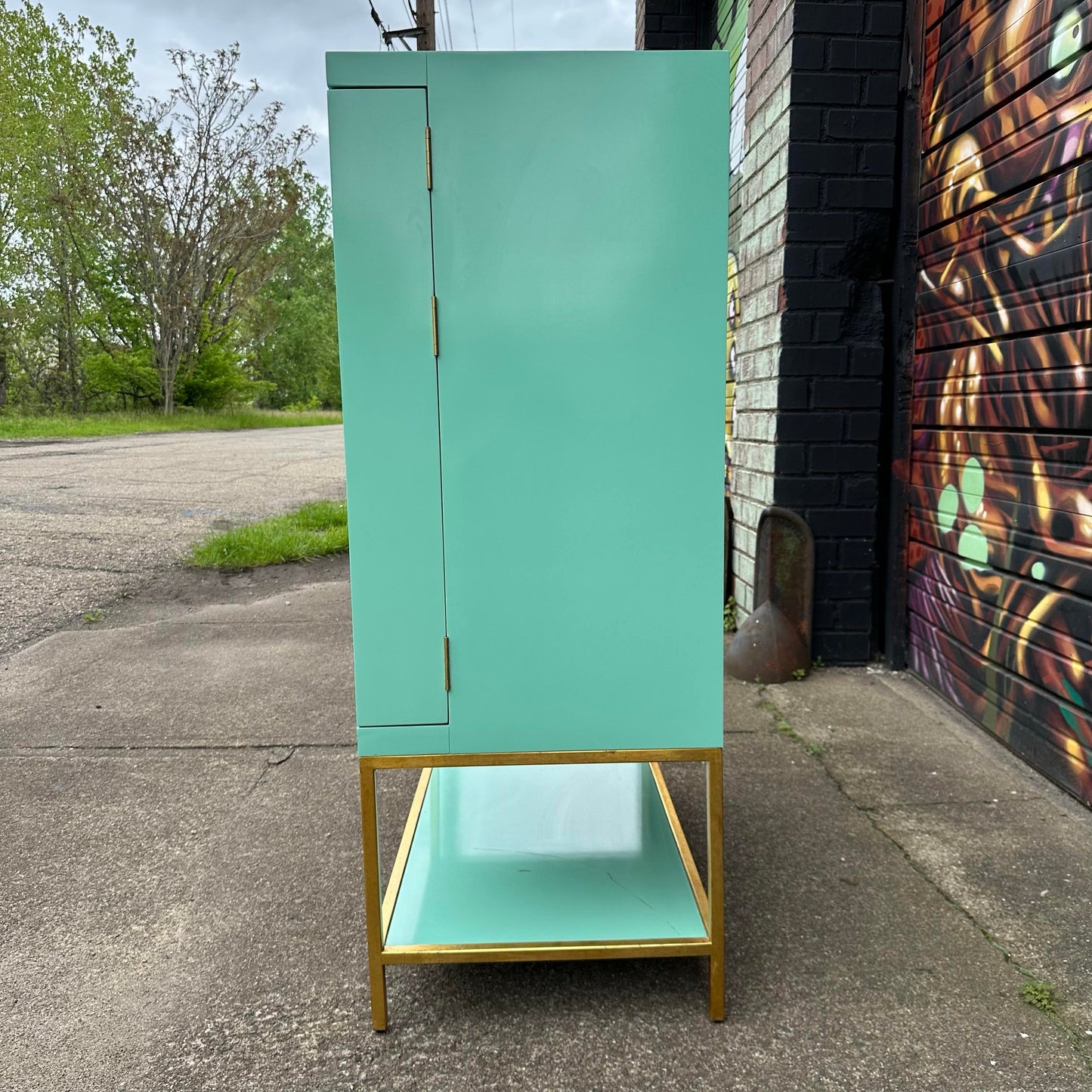 Tiffany-Blue Bar Cabinet With Gold and Mirrored Accents Anthropology