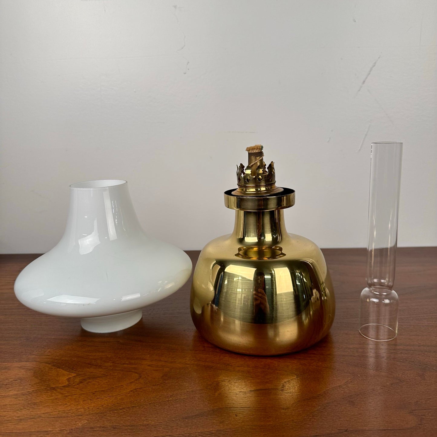 Drastic New Danish Louis Poulsen & Co. Petronella Oil Lamp by Henning Koppel Glass and Brass