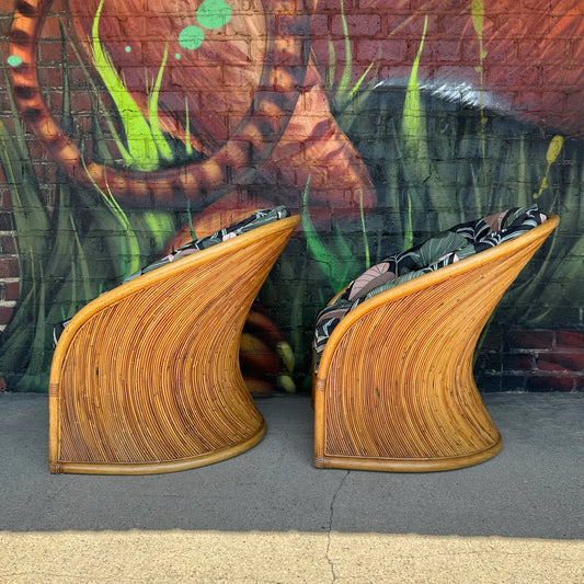 Pair of Gabriella Crespi Pencil Reed Chairs by Comfort Designs Reupholstered