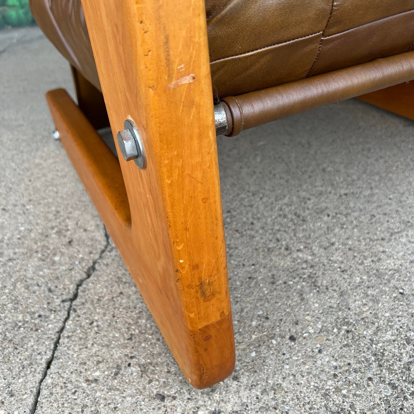 Brown Checkerboard Leather Arm Chair in the Style of Lou Hodges