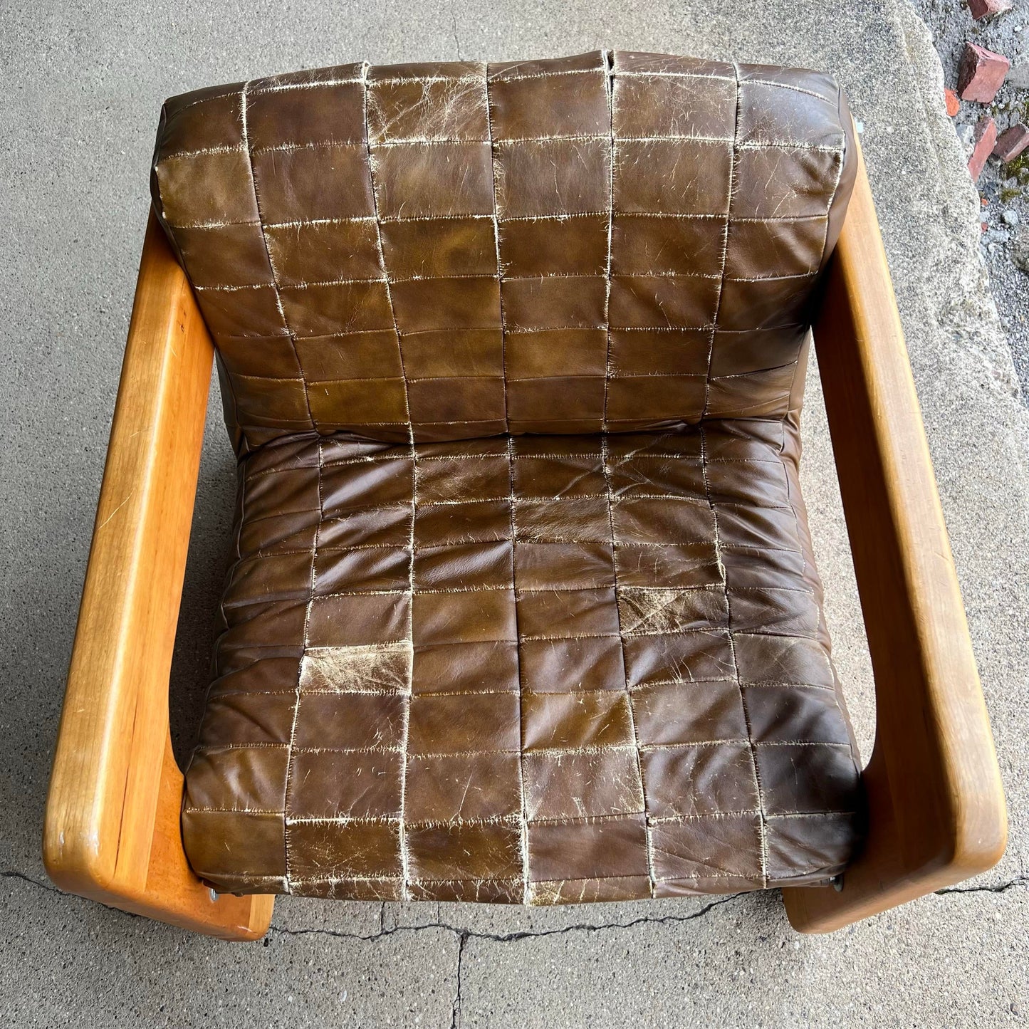 Brown Checkerboard Leather Arm Chair in the Style of Lou Hodges