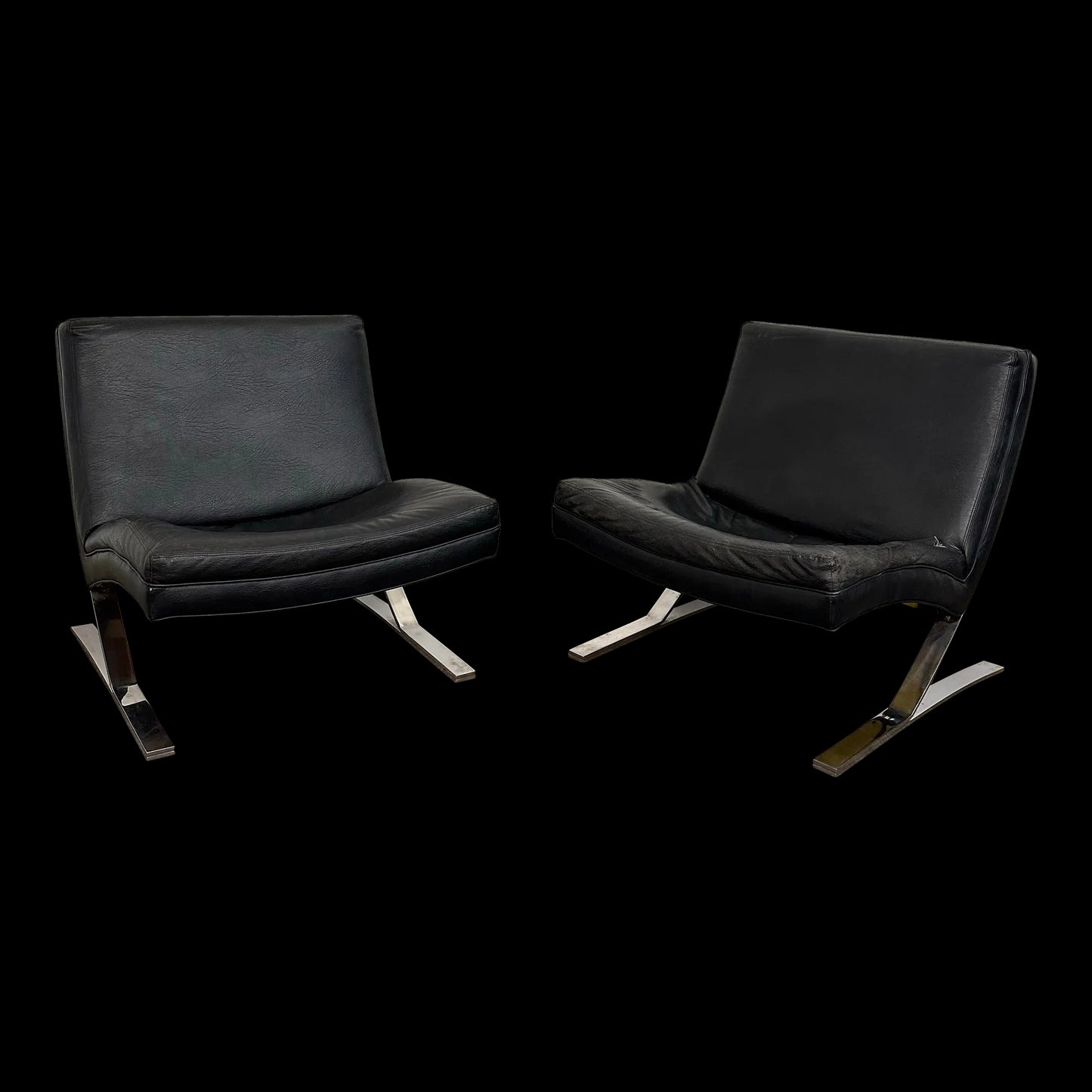Pair of Chrome and Vinyl Cantilever Lounge Chairs
