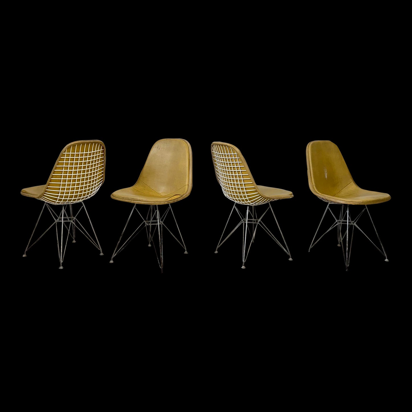 Set of 4 Eames Herman Miller Dkr-1 Eiffel Wire Chairs Leather Pads