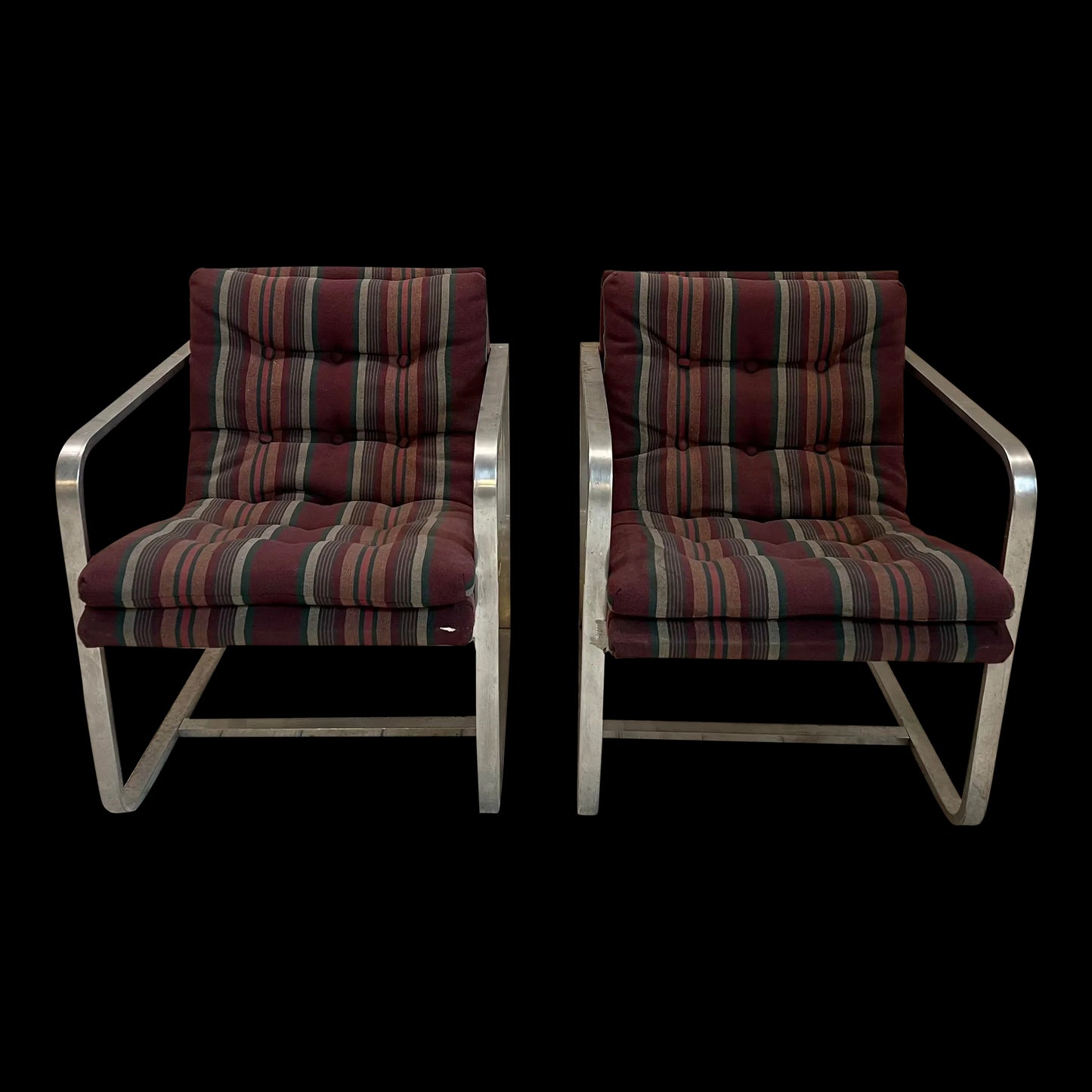 Mid Century Modern Brushed Aluminum Club Chairs